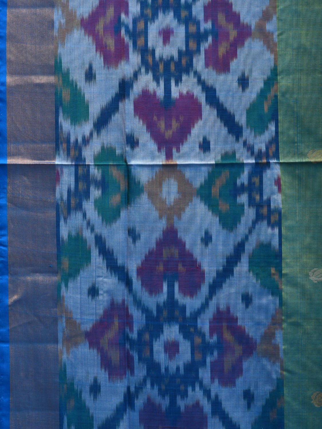 Sea Green and Blue Uppada Silk Handloom Saree with Ikat Border Design u1828