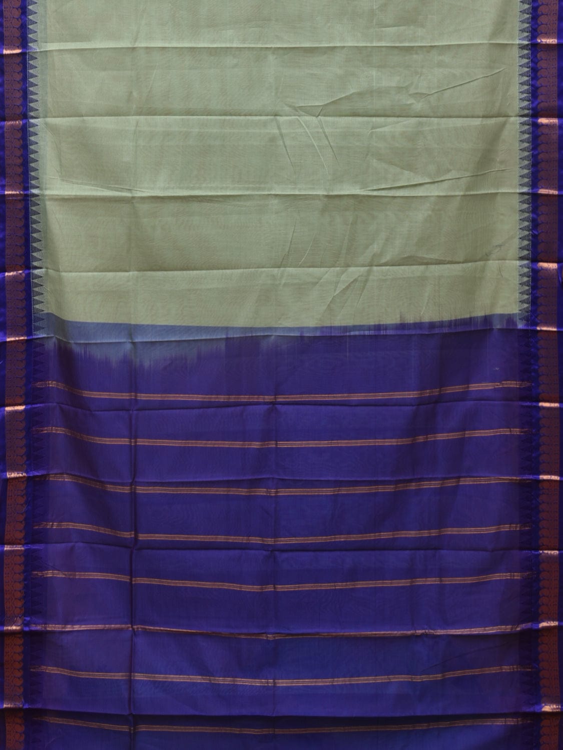Sea Green and Dark Blue Gadwal Cotton Plain Saree with Small Border Design No Blouse g0343