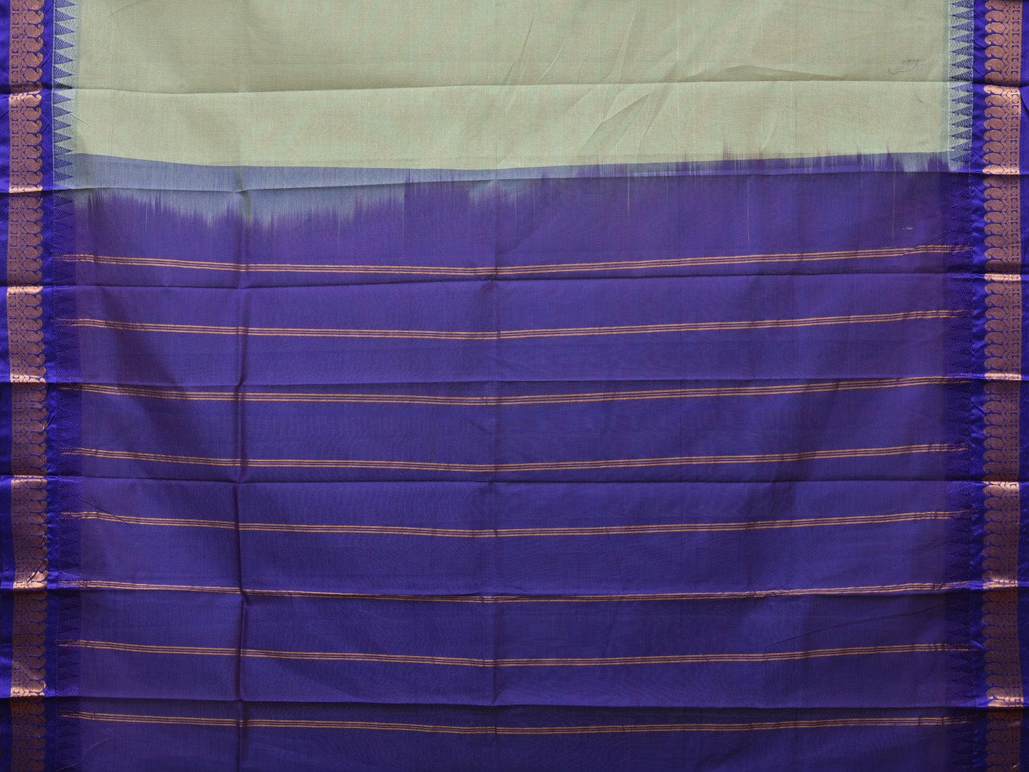 Sea Green and Dark Blue Gadwal Cotton Plain Saree with Small Border Design No Blouse g0343