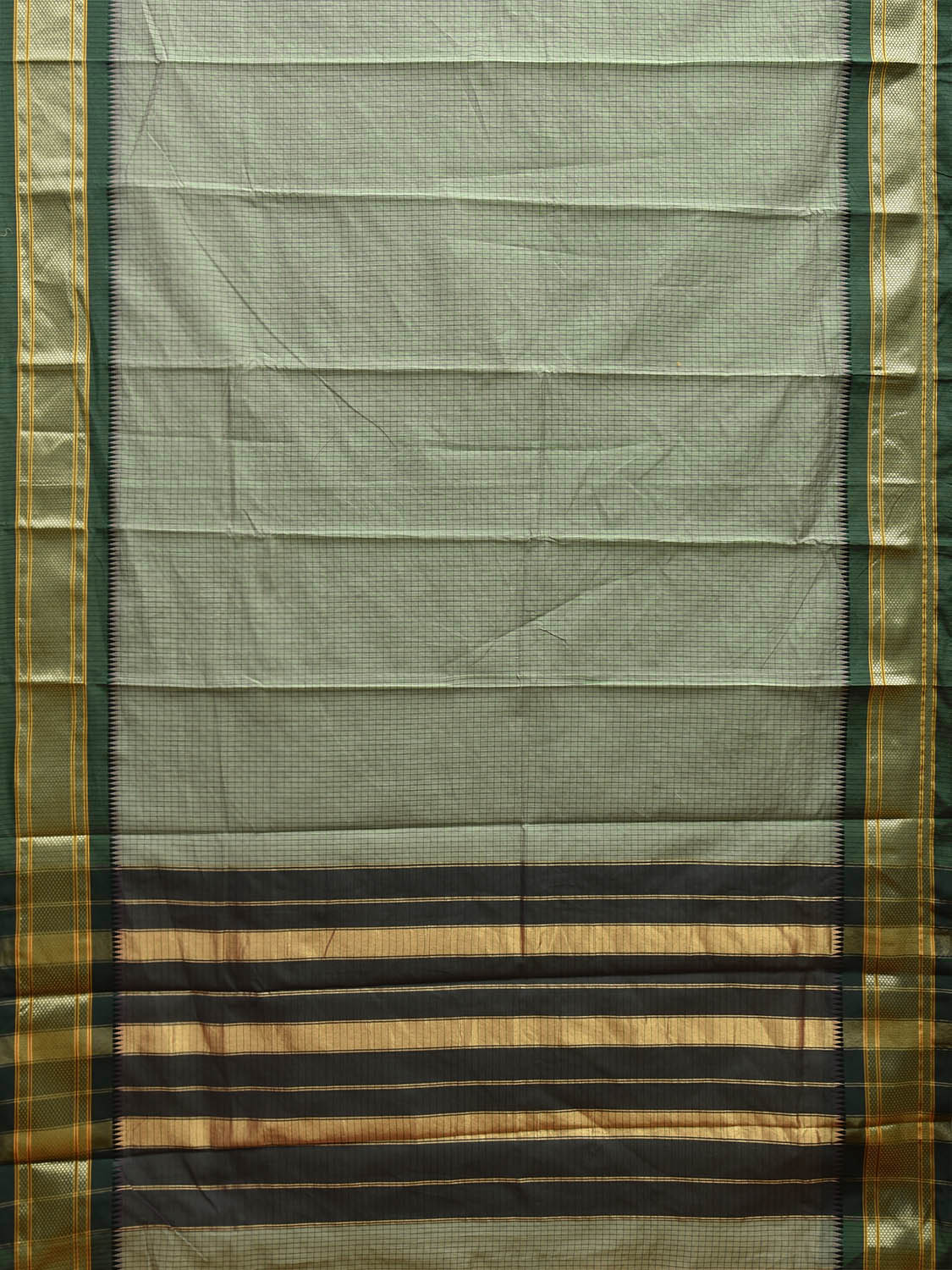 Sea Green and Dark Green Bamboo Cotton Saree with Checks Design No Blouse bc0648