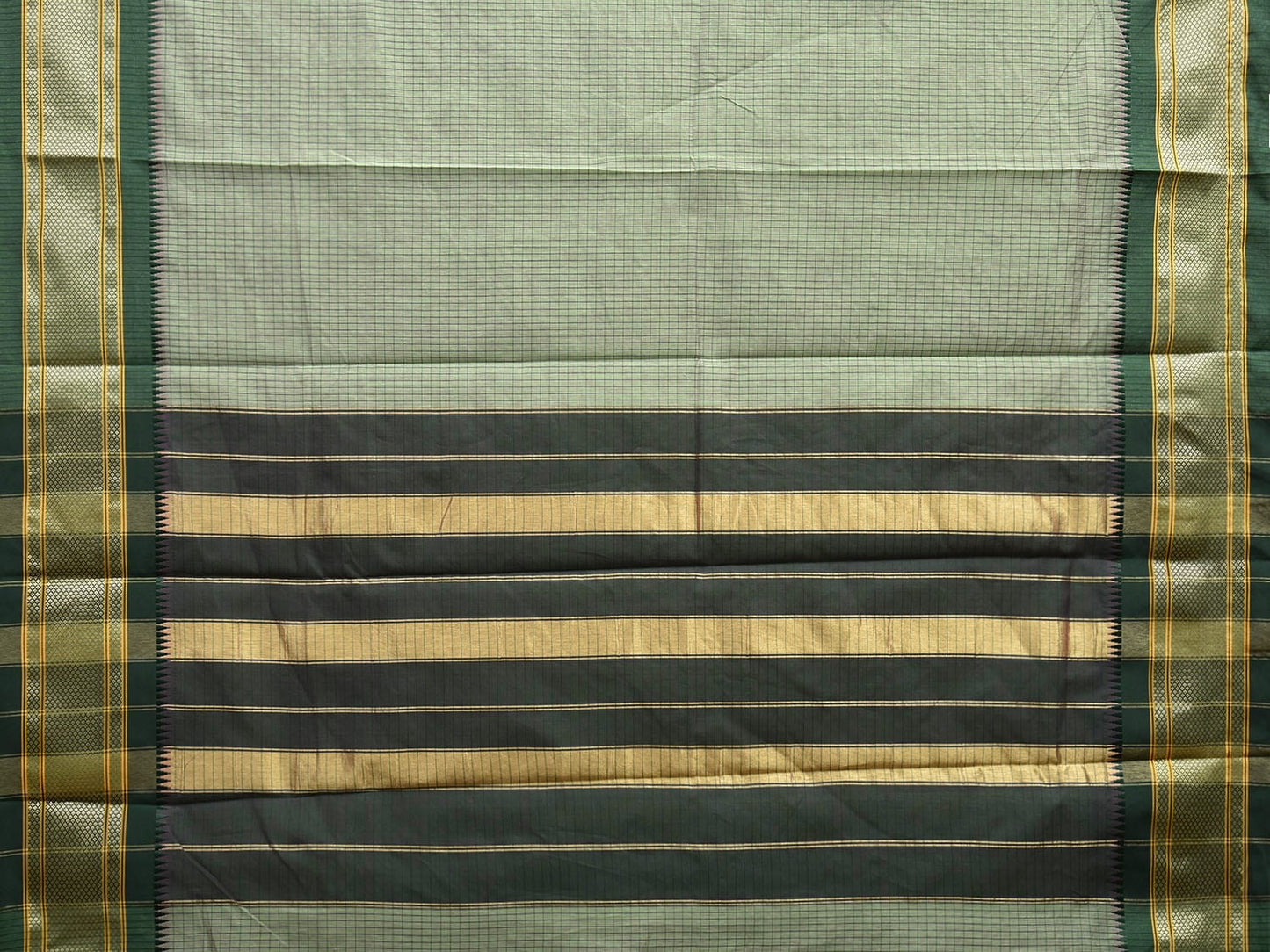 Sea Green and Dark Green Bamboo Cotton Saree with Checks Design No Blouse bc0648