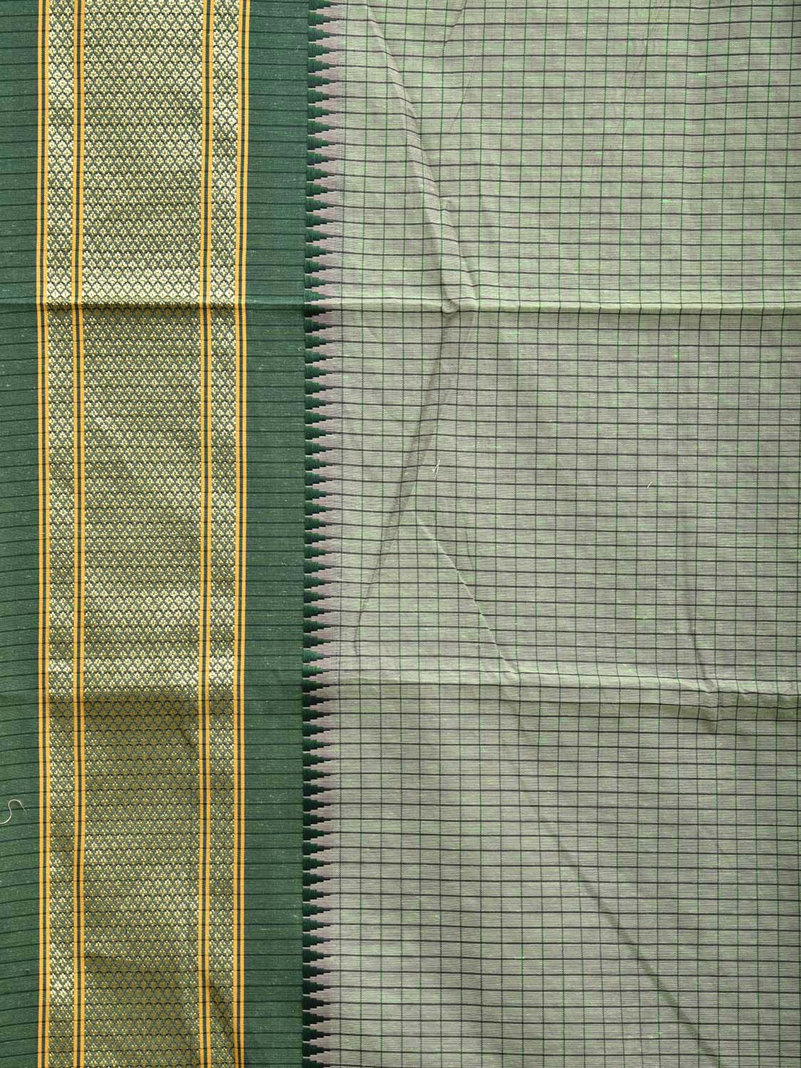 Sea Green and Dark Green Bamboo Cotton Saree with Checks Design No Blouse bc0648