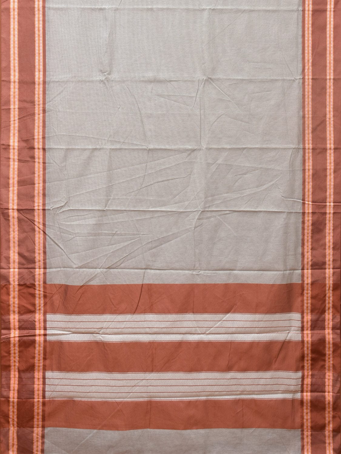 Sea Green and Fawn Bamboo Cotton Saree with Strips Design No Blouse bc0215