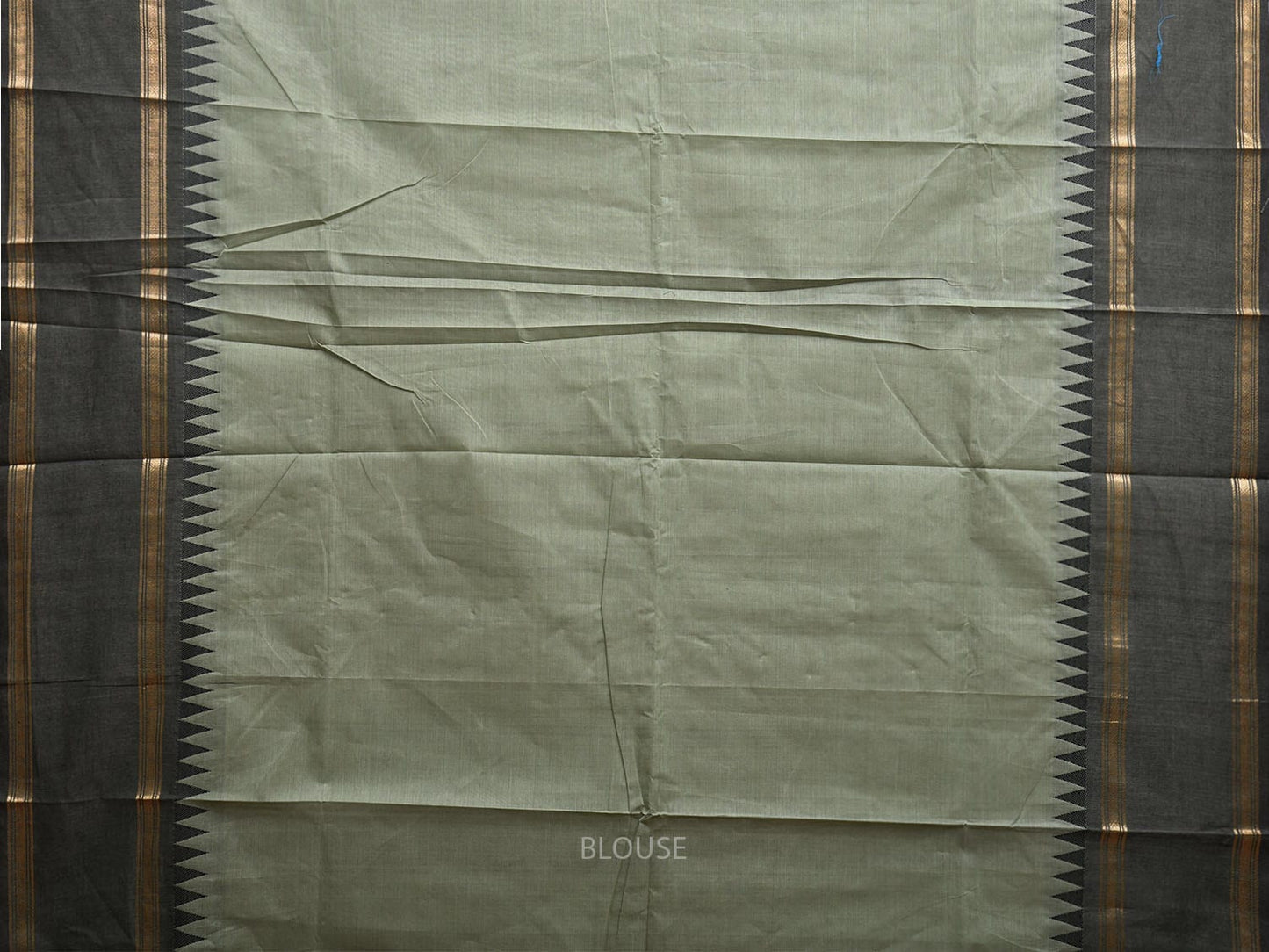 Sea Green and Grey Kanchipuram Cotton Saree with Strips Pallu and Temple Border Design k0751