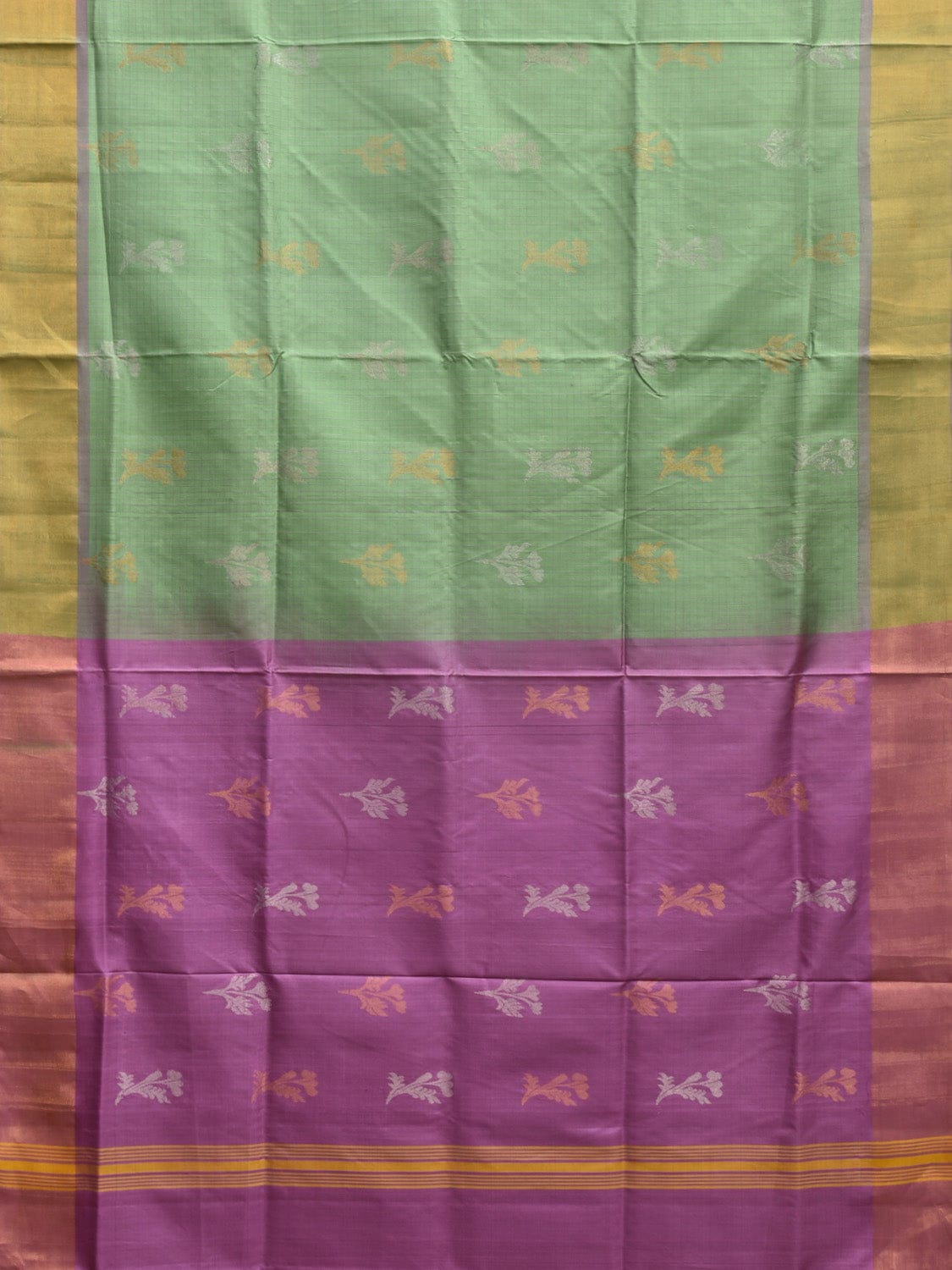 Sea Green and Lavender Uppada Plain Silk Handloom Saree with Buta and Contrast Pallu Design u2242