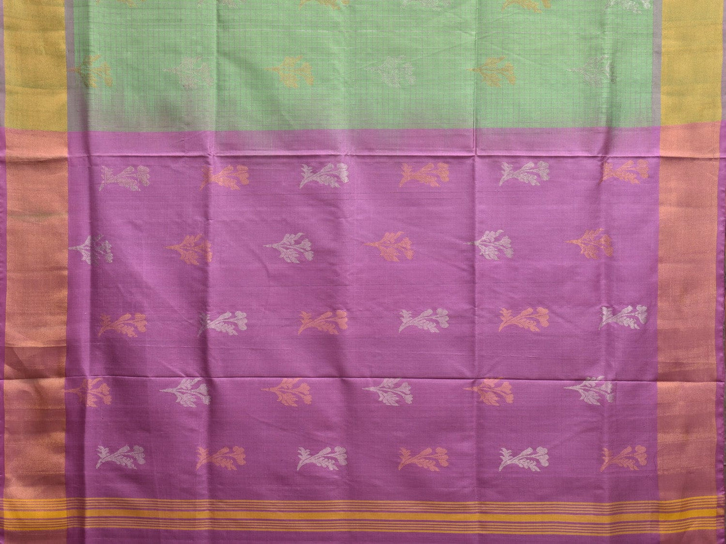 Sea Green and Lavender Uppada Plain Silk Handloom Saree with Buta and Contrast Pallu Design u2242