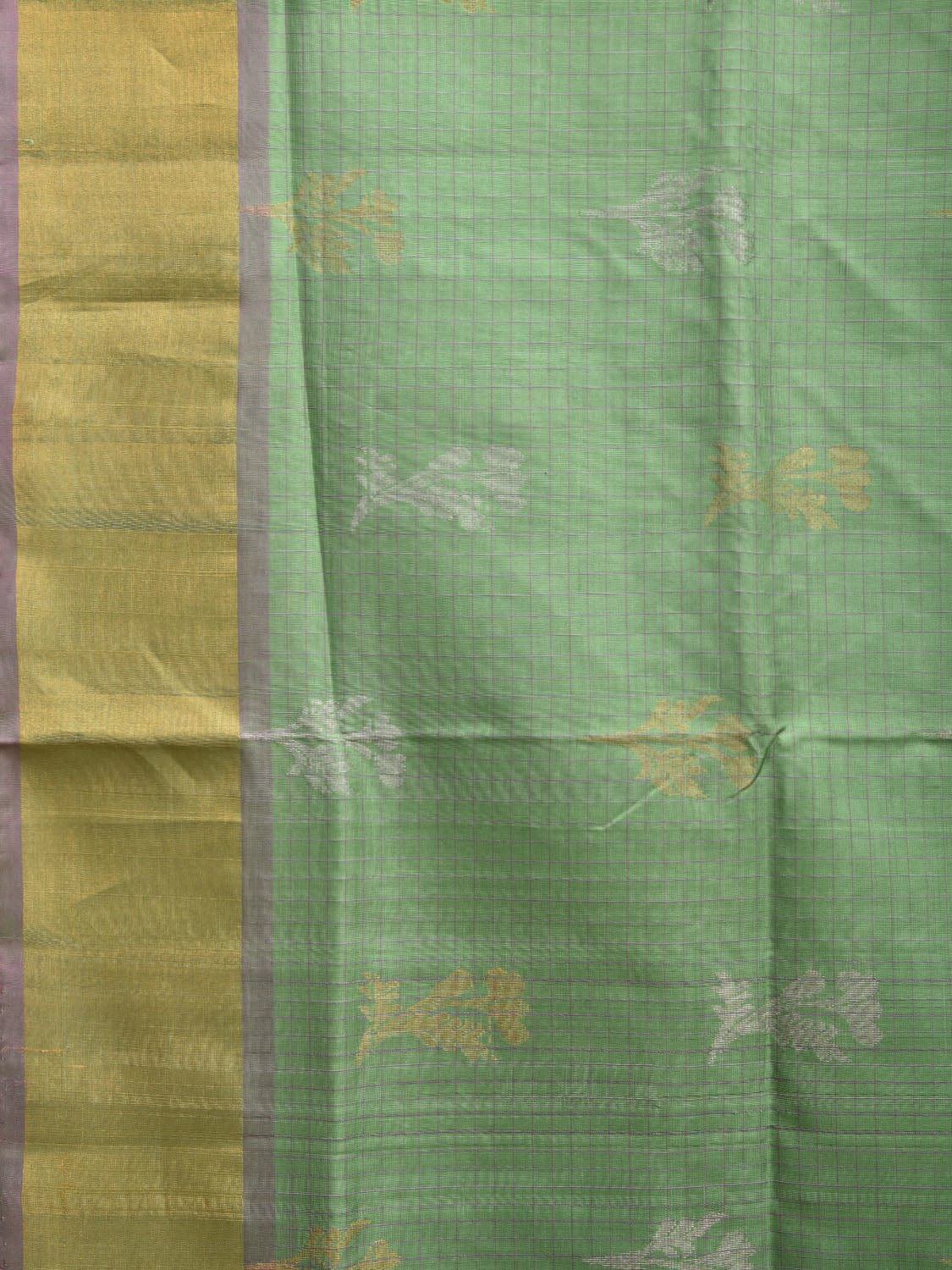 Sea Green and Lavender Uppada Plain Silk Handloom Saree with Buta and Contrast Pallu Design u2242