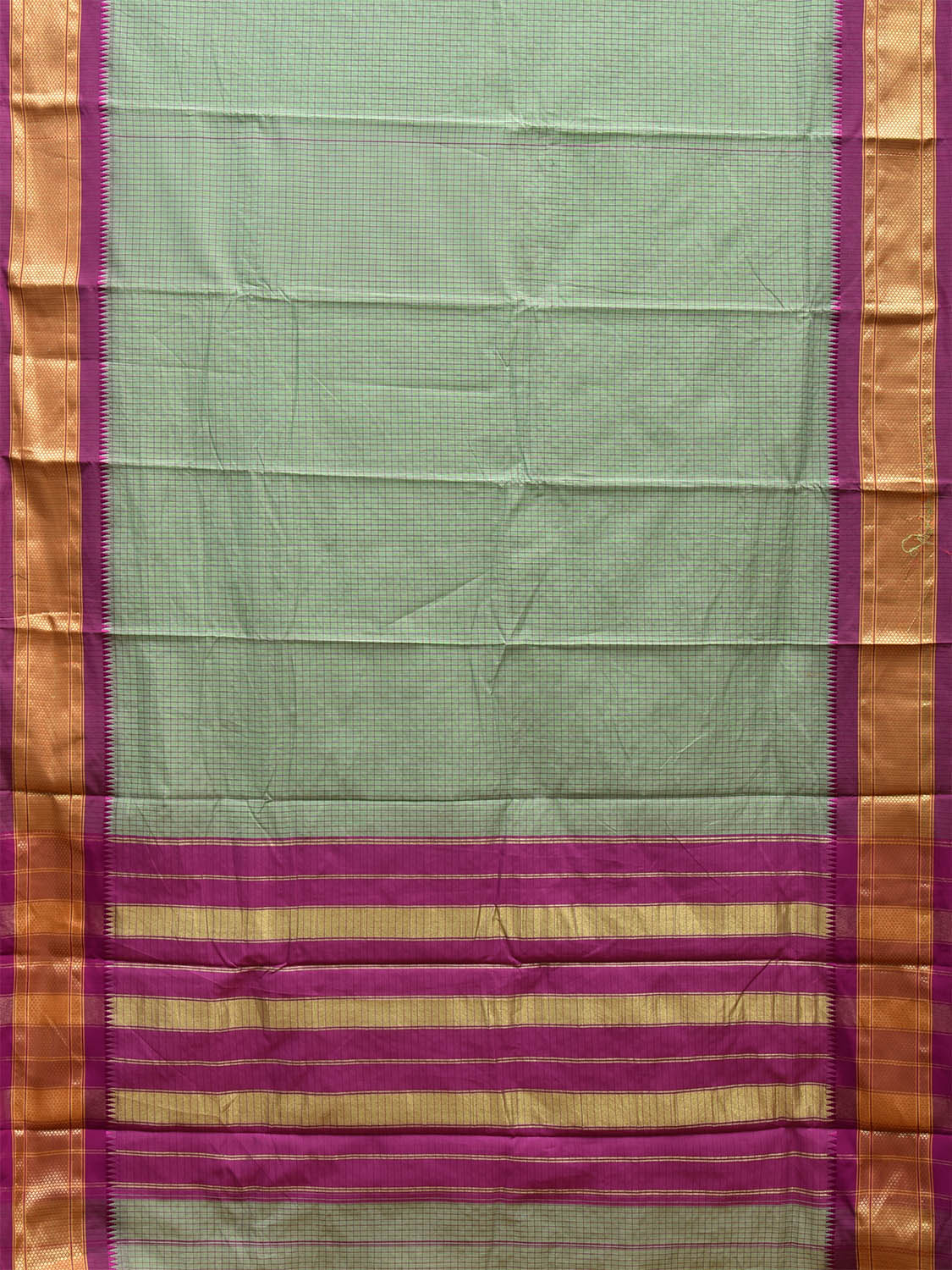 Sea Green and Pink Bamboo Cotton Saree with Checks Design No Blouse bc0645