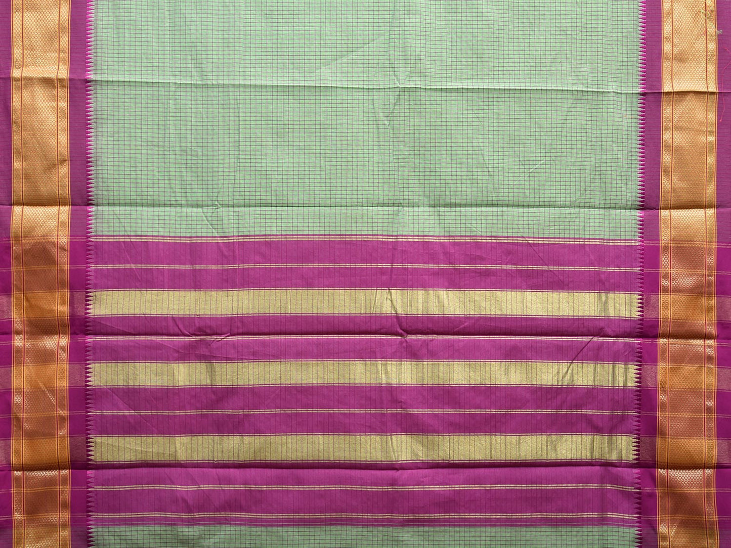 Sea Green and Pink Bamboo Cotton Saree with Checks Design No Blouse bc0645