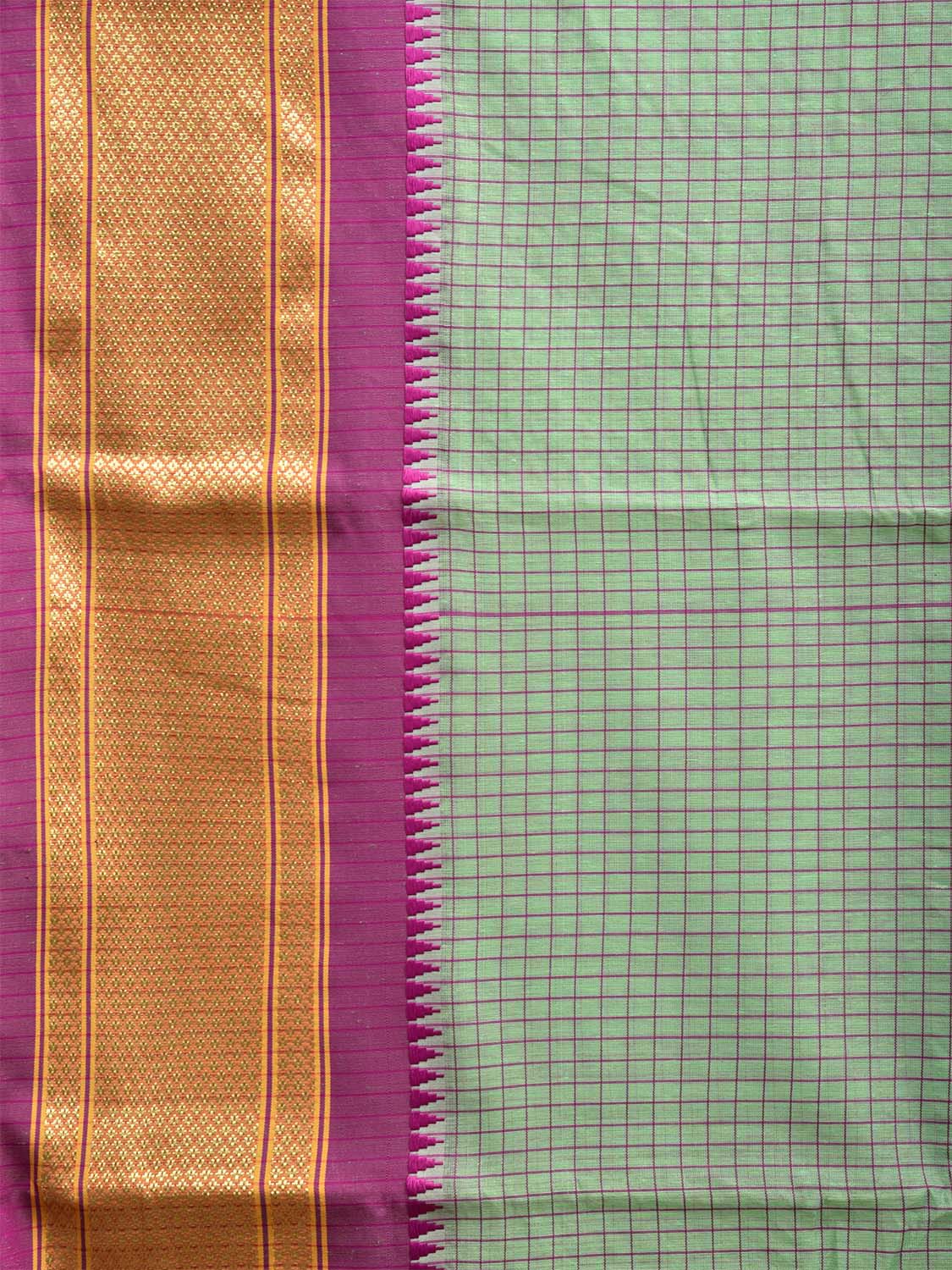 Sea Green and Pink Bamboo Cotton Saree with Checks Design No Blouse bc0645