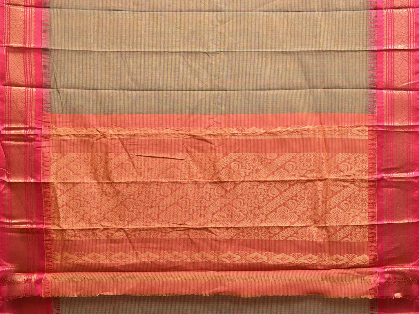 Sea Green and Pink Gadwal Cotton Saree with Checks and Pallu Design g0436