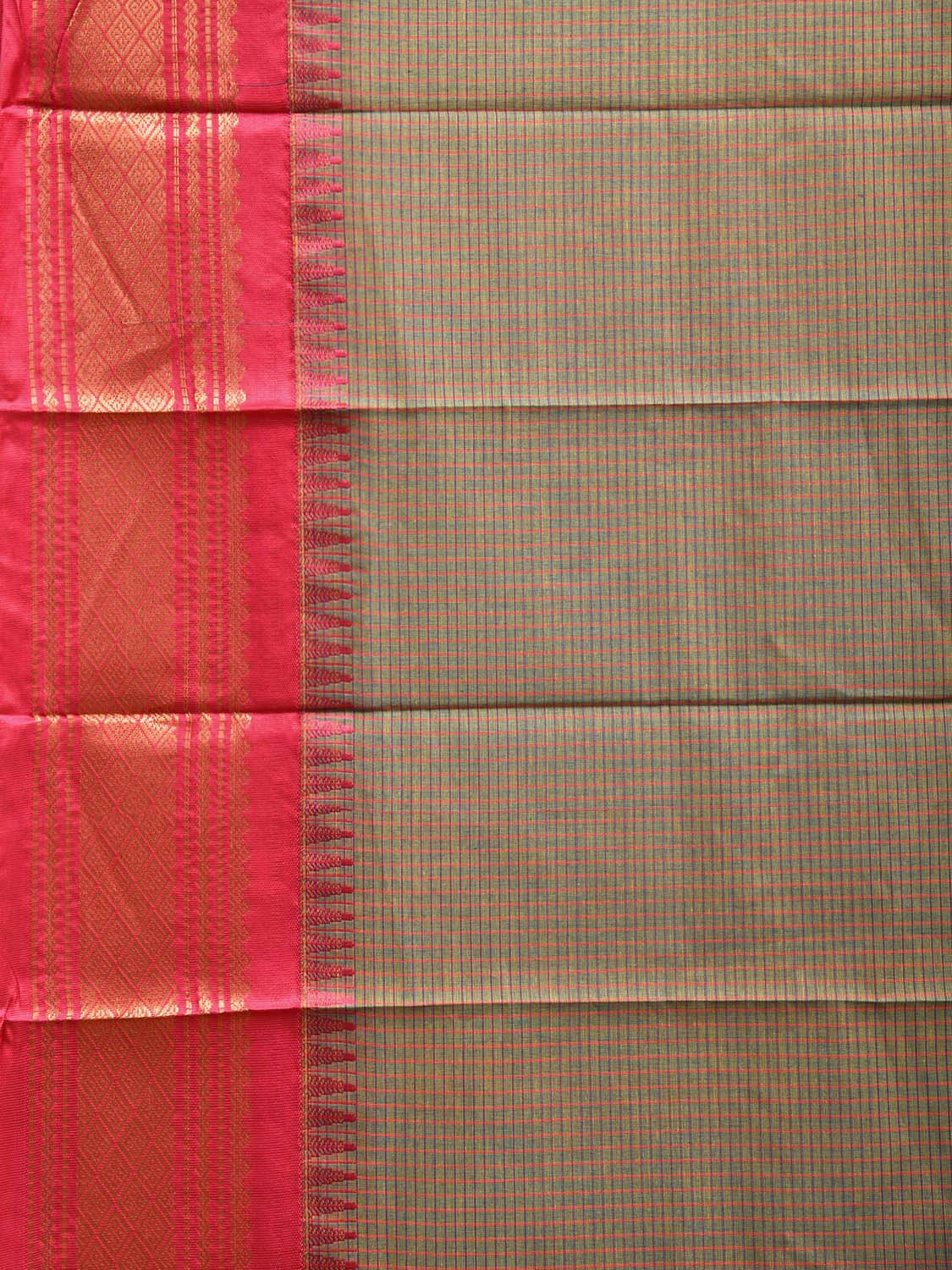 Sea Green and Pink Gadwal Cotton Saree with Checks and Pallu Design g0436
