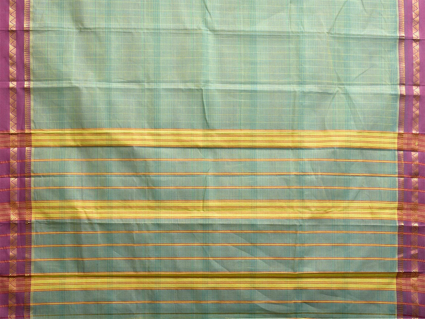 Sea Green and Purple Narayanpet Cotton Handloom Saree with Strips Pallu Design No Blouse np1143