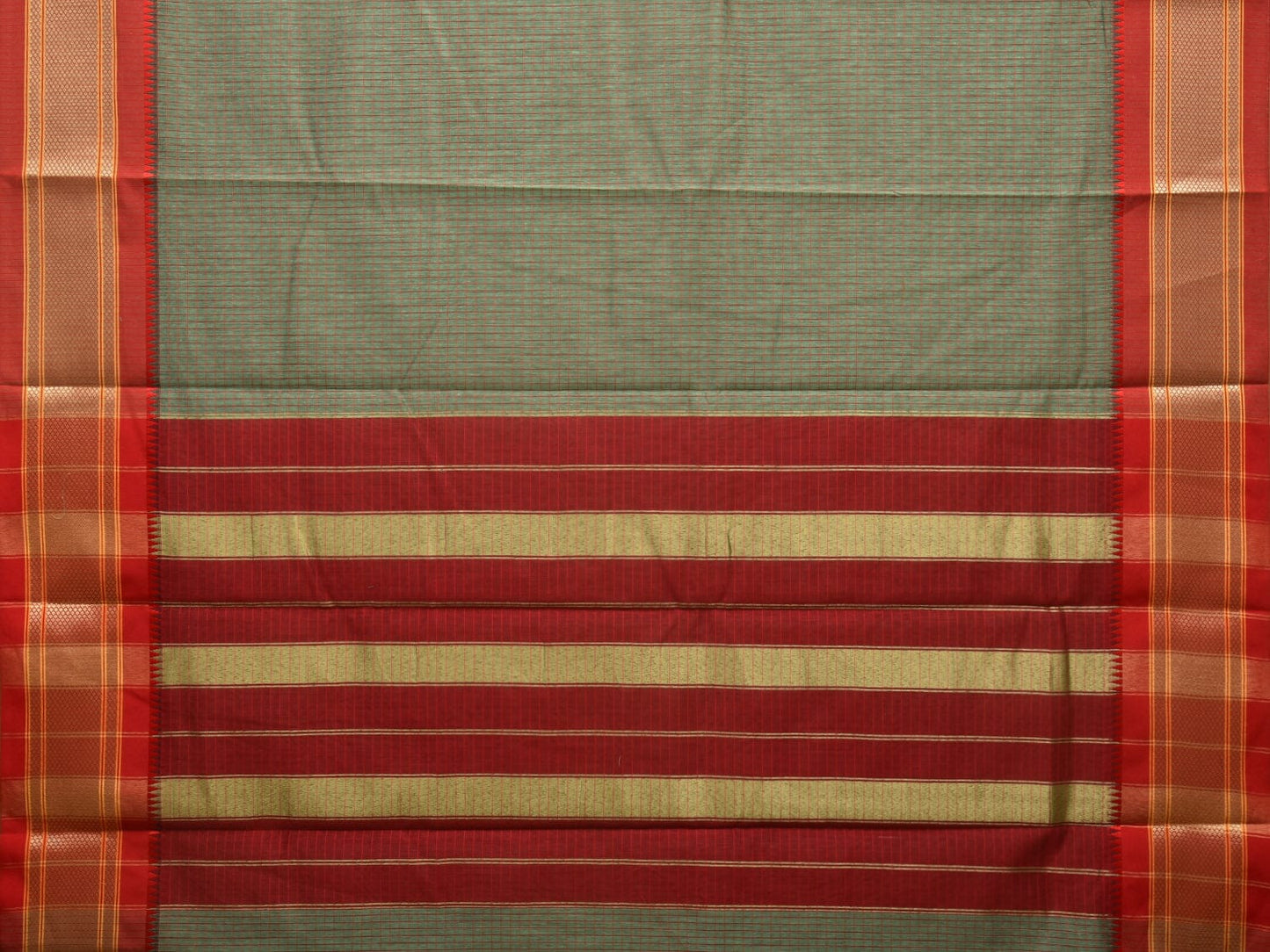 Sea Green and Red Bamboo Cotton Saree with Checks Design No Blouse bc0306