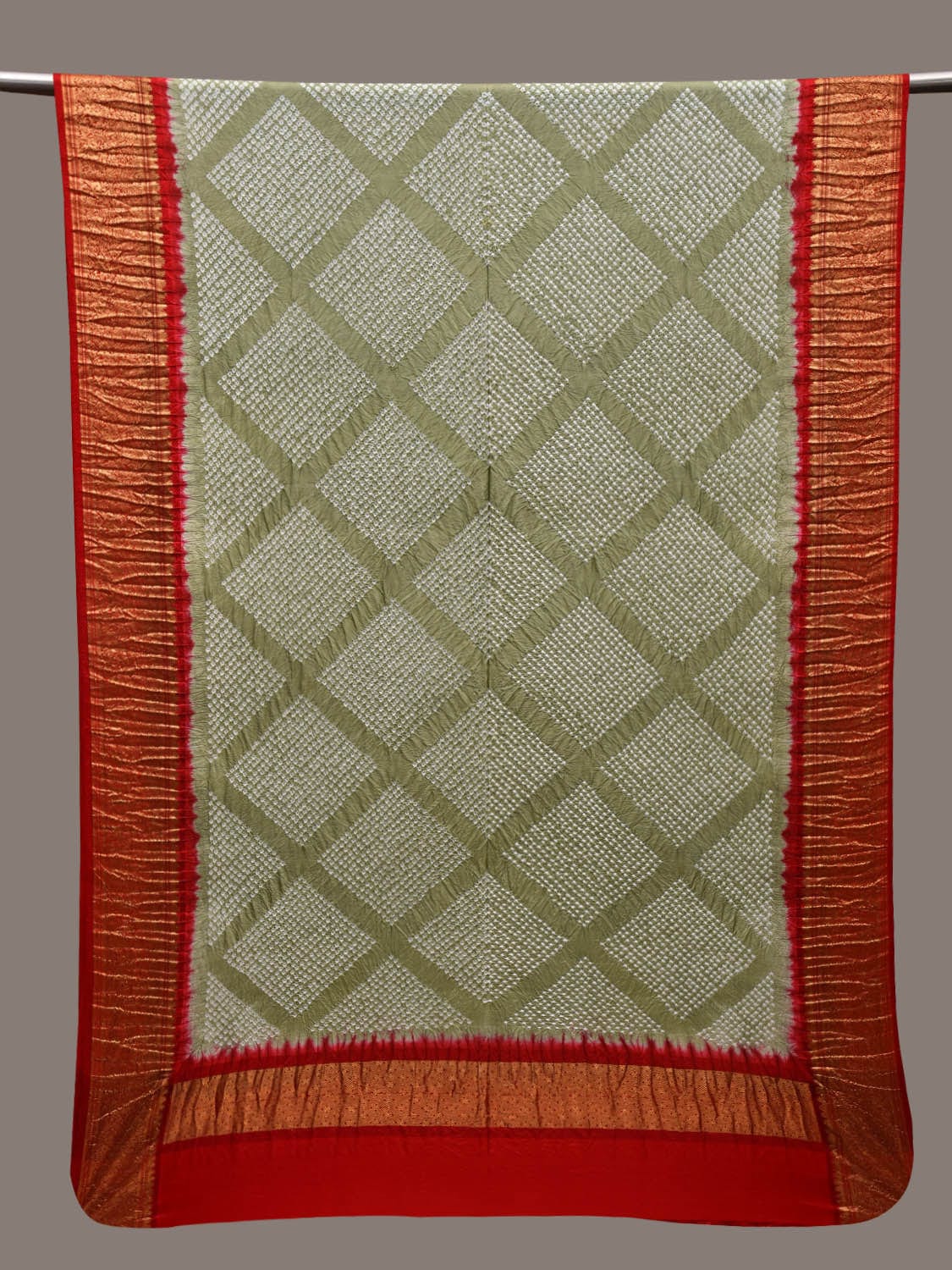 Sea Green and Red Bandhani Kanchipuram Silk Handloom Dupatta with Border Design ds2691