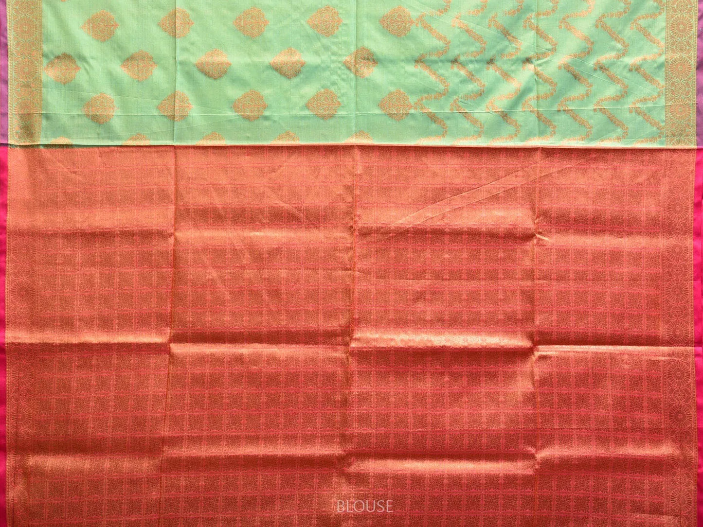 Sea Green and Violet Banaras Katan Silk Saree with Border and Body Butta Design b0051ds