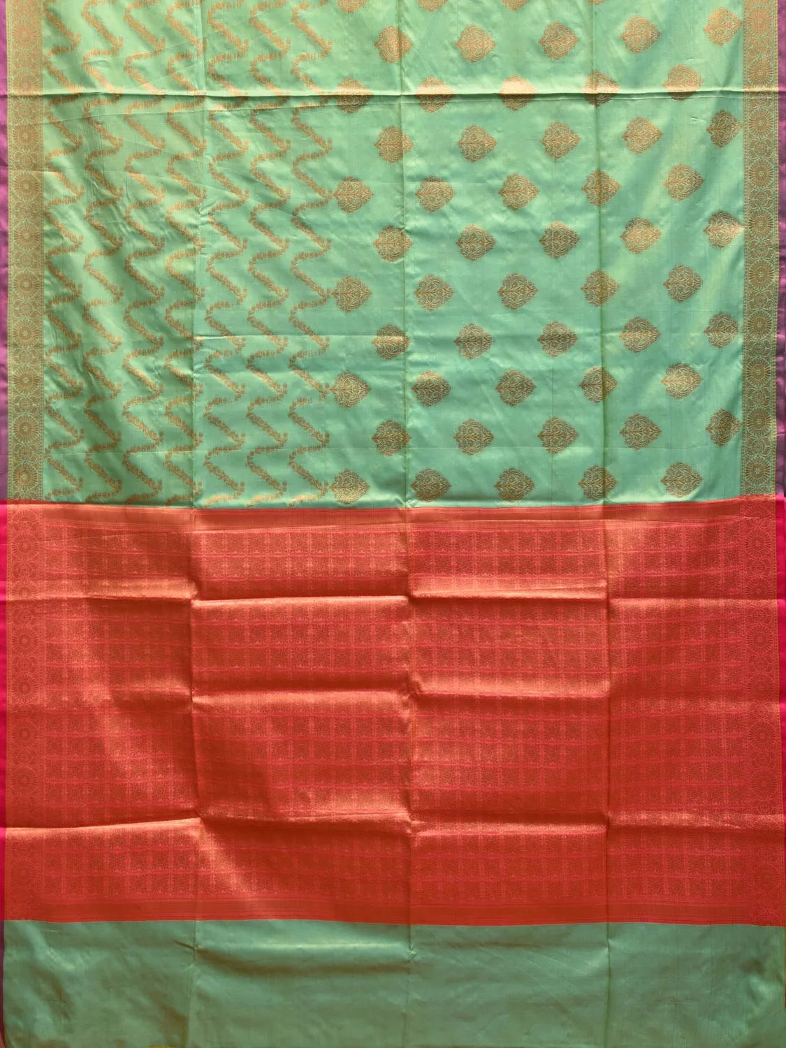 Sea Green and Violet Banaras Katan Silk Saree with Border and Body Butta Design b0051ds