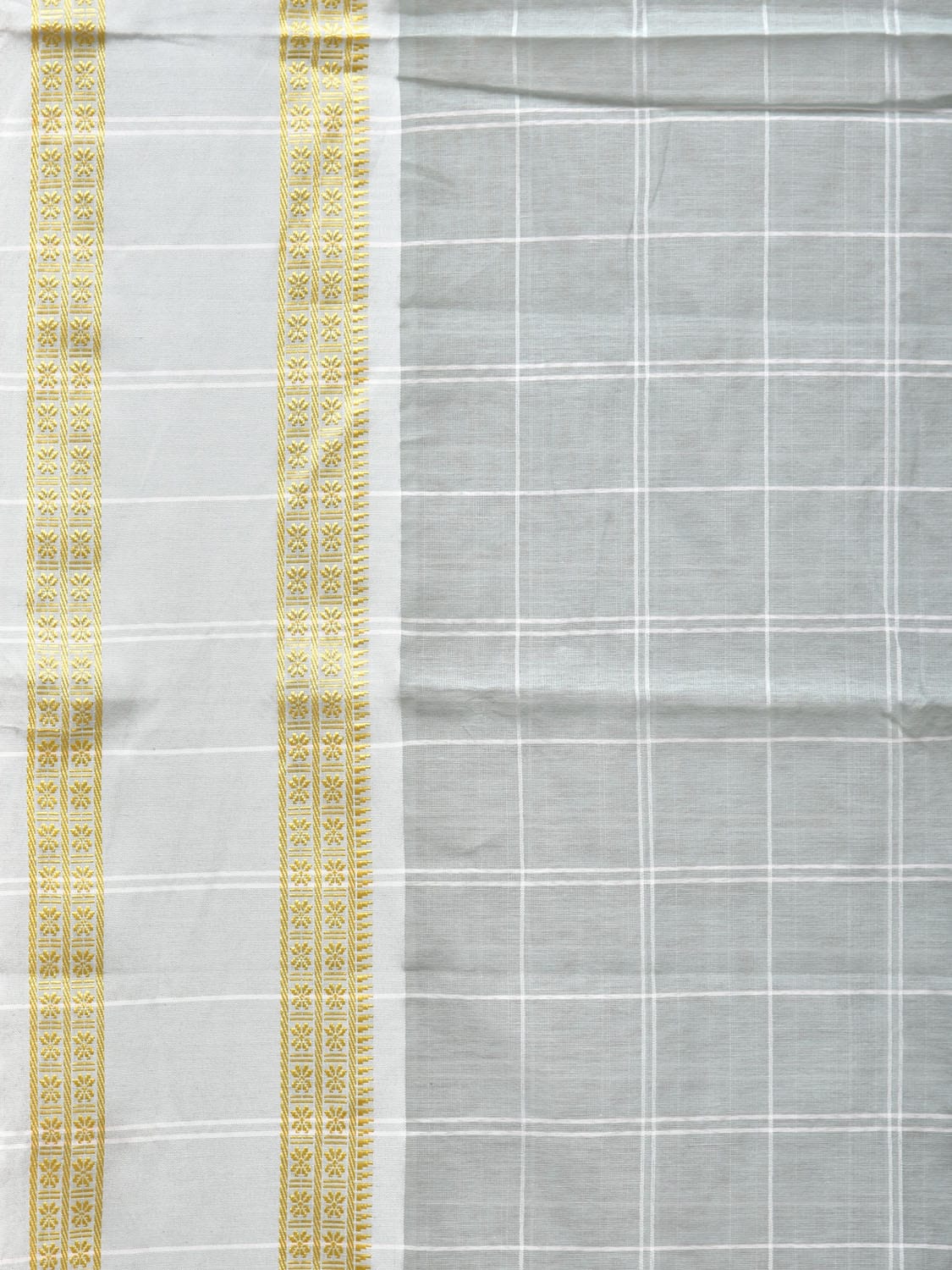 Sea Green Bamboo Cotton Saree with Big Checks and Doby Border Design bc0131