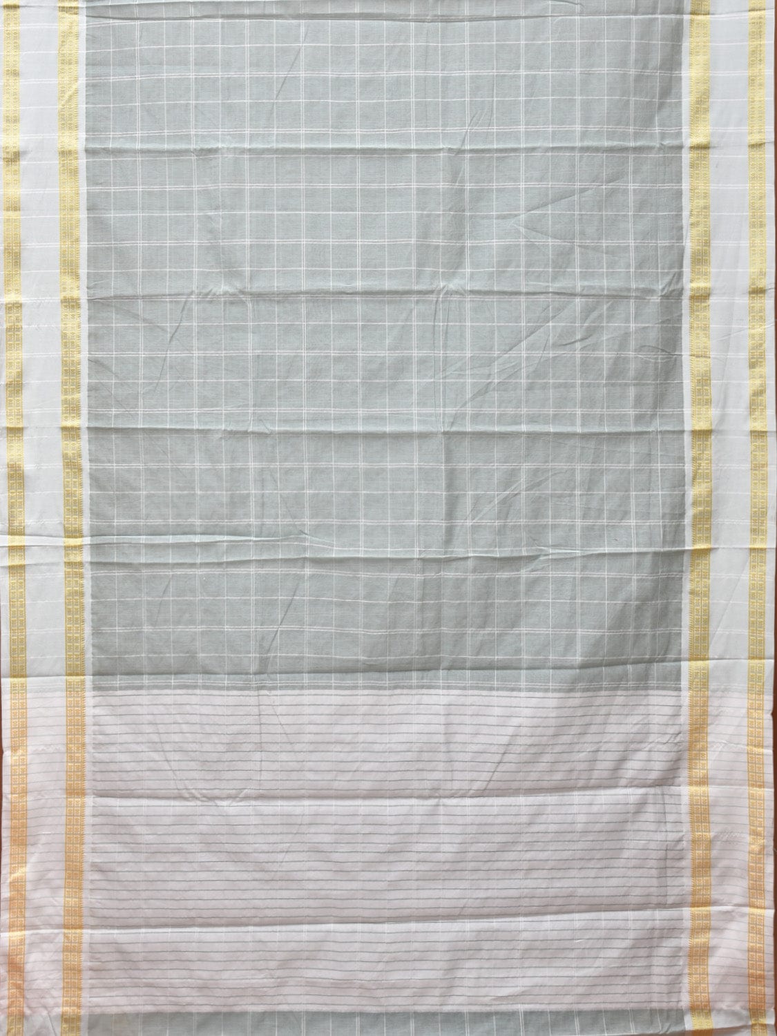 Sea Green Bamboo Cotton Saree with Big Checks and Doby Border Design bc0131
