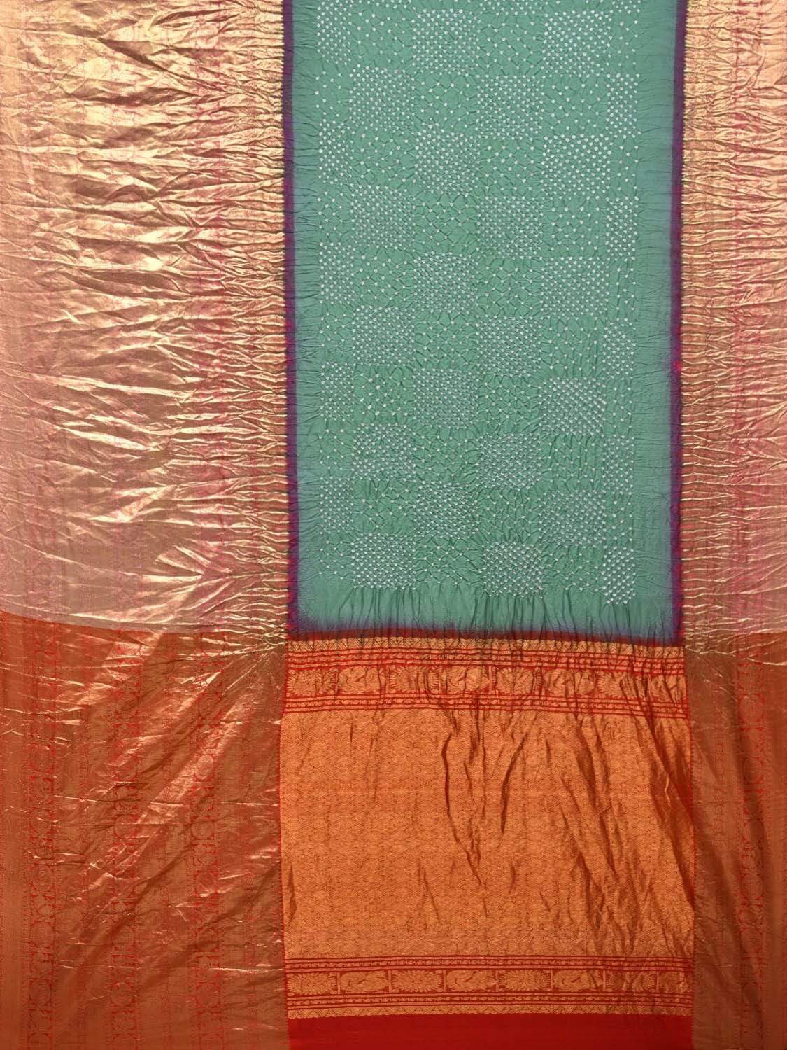 Sea Green Bandhani Kanchipuram Silk Handloom Saree with Big Border Design bn0169