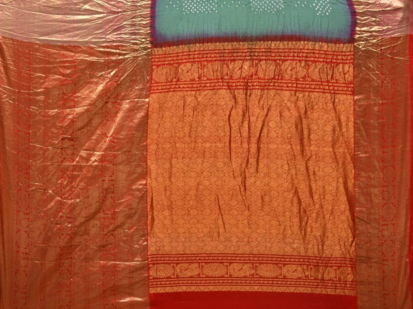 Sea Green Bandhani Kanchipuram Silk Handloom Saree with Big Border Design bn0169