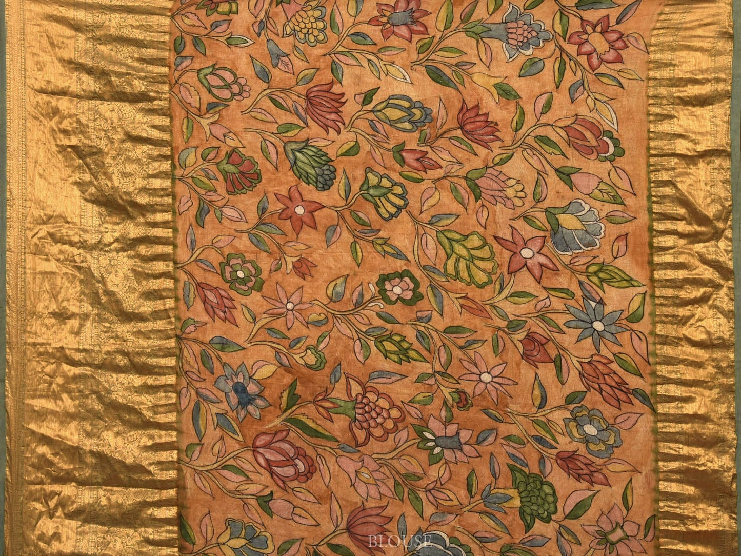 Sea Green Bandhani Kanchipuram Silk Handloom Saree with Kalamkari Hand Painted Pallu and Blouse Design bn0403