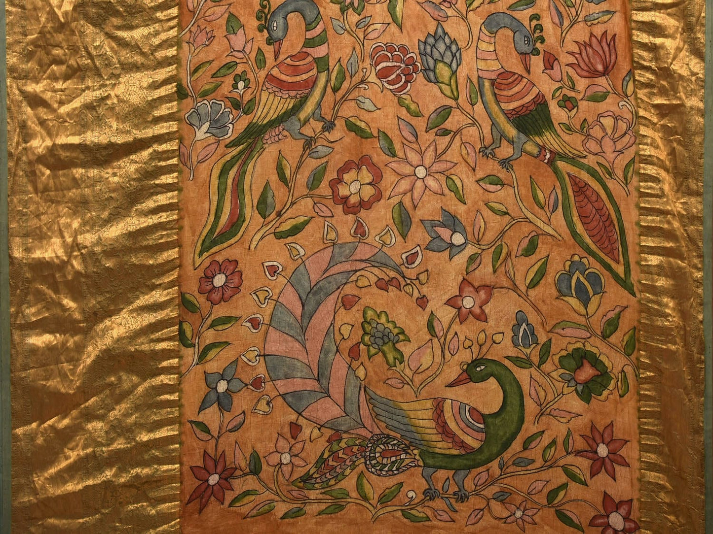 Sea Green Bandhani Kanchipuram Silk Handloom Saree with Kalamkari Hand Painted Pallu and Blouse Design bn0403