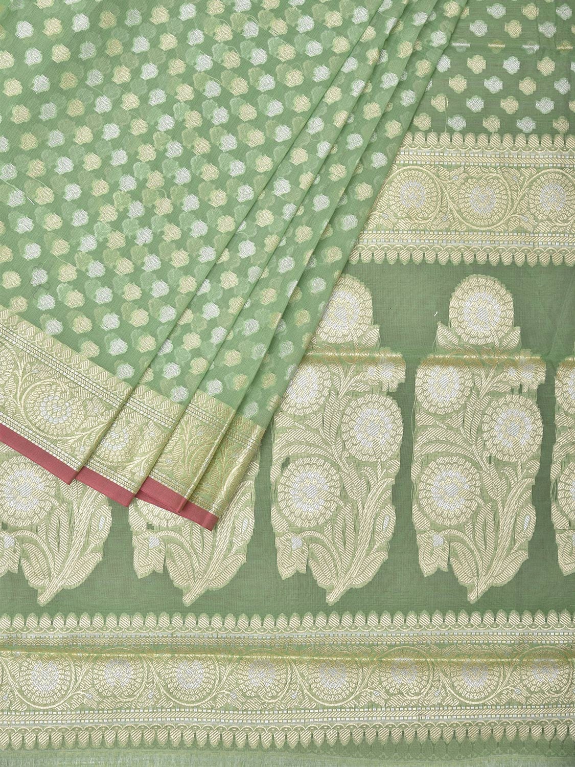 Sea Green Cut Work Cotton Silk Saree with All Over Banaras Design o0395