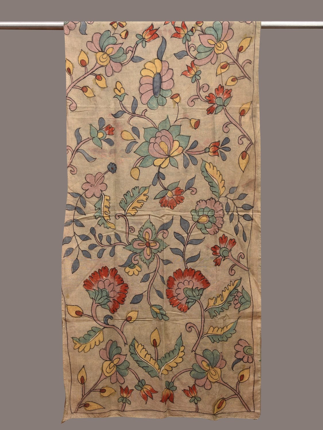Sea Green Kalamkari Hand Painted Sico Stole with Floral Design ds3591