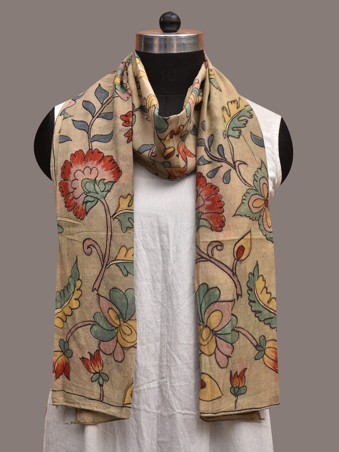 Sea Green Kalamkari Hand Painted Sico Stole with Floral Design ds3591
