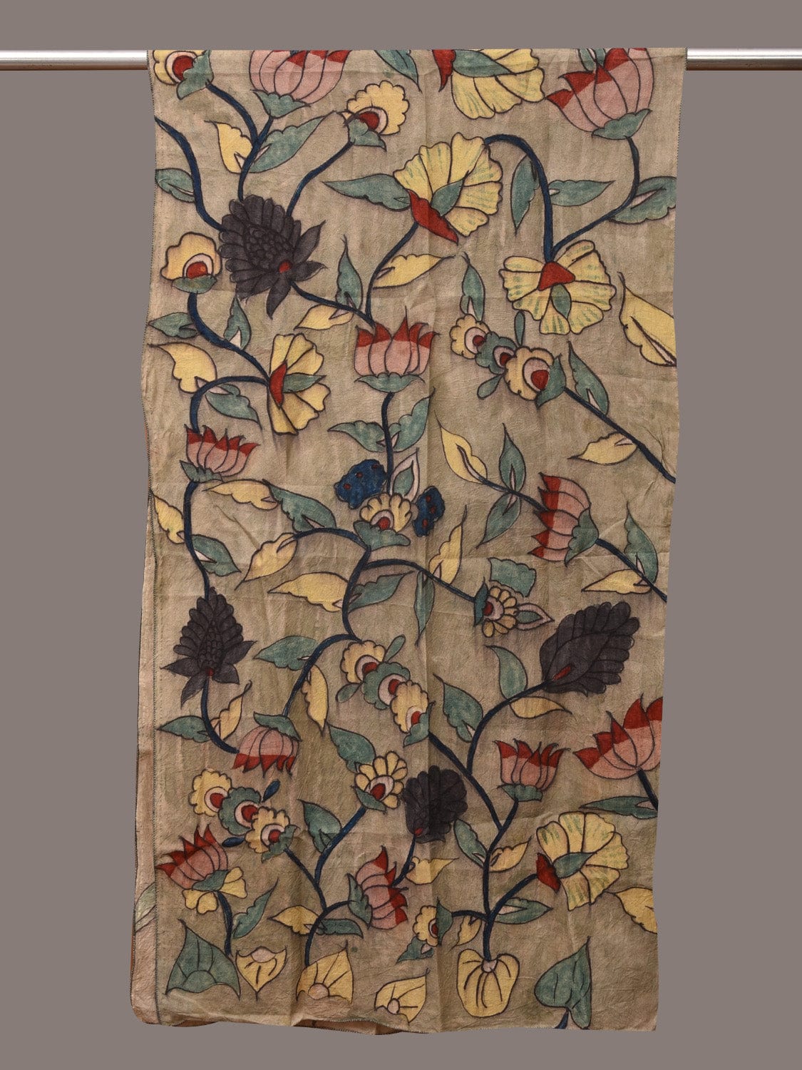 Sea Green Kalamkari Hand Painted Sico Stole with Lotus Design ds3562