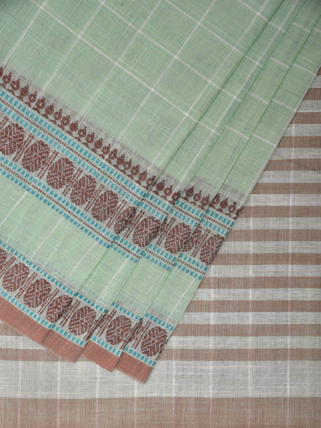 Sea Green Kanchipuram Cotton Saree with Big Checks Design k0601