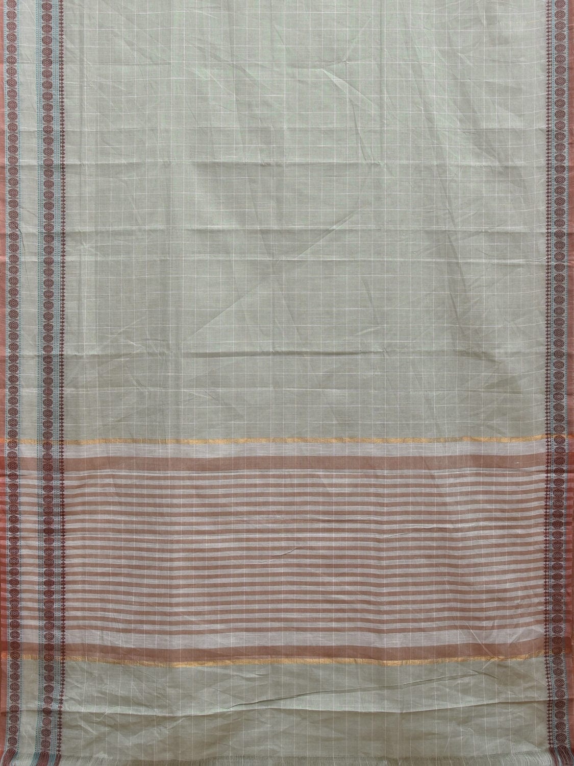 Sea Green Kanchipuram Cotton Saree with Big Checks Design k0601
