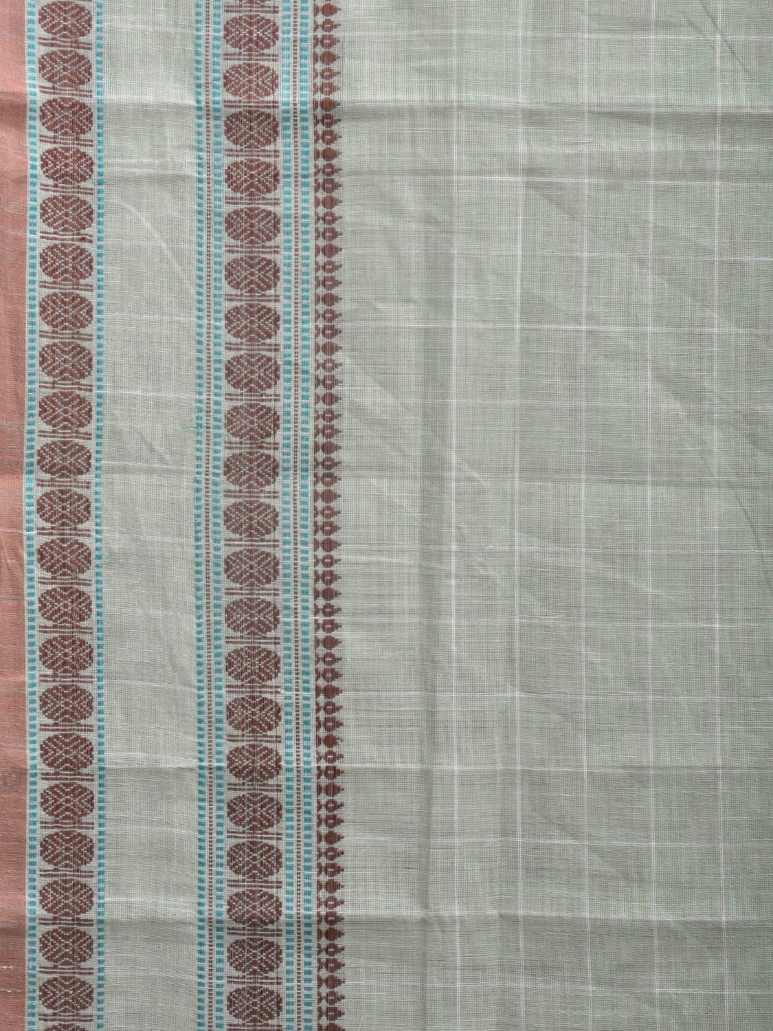 Sea Green Kanchipuram Cotton Saree with Big Checks Design k0601