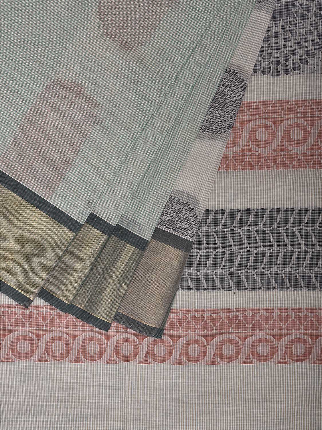 Sea Green Kanchipuram Cotton Saree with Chakra Buta and Pallu Design k0847