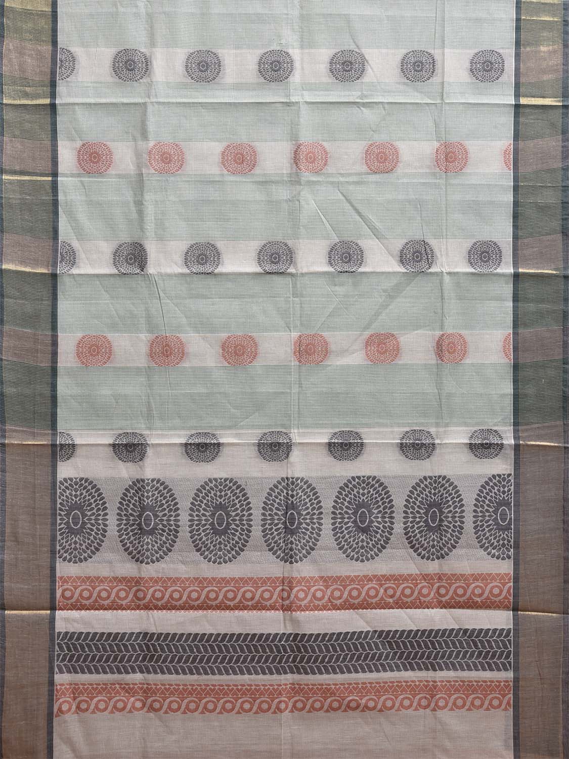 Sea Green Kanchipuram Cotton Saree with Chakra Buta and Pallu Design k0847