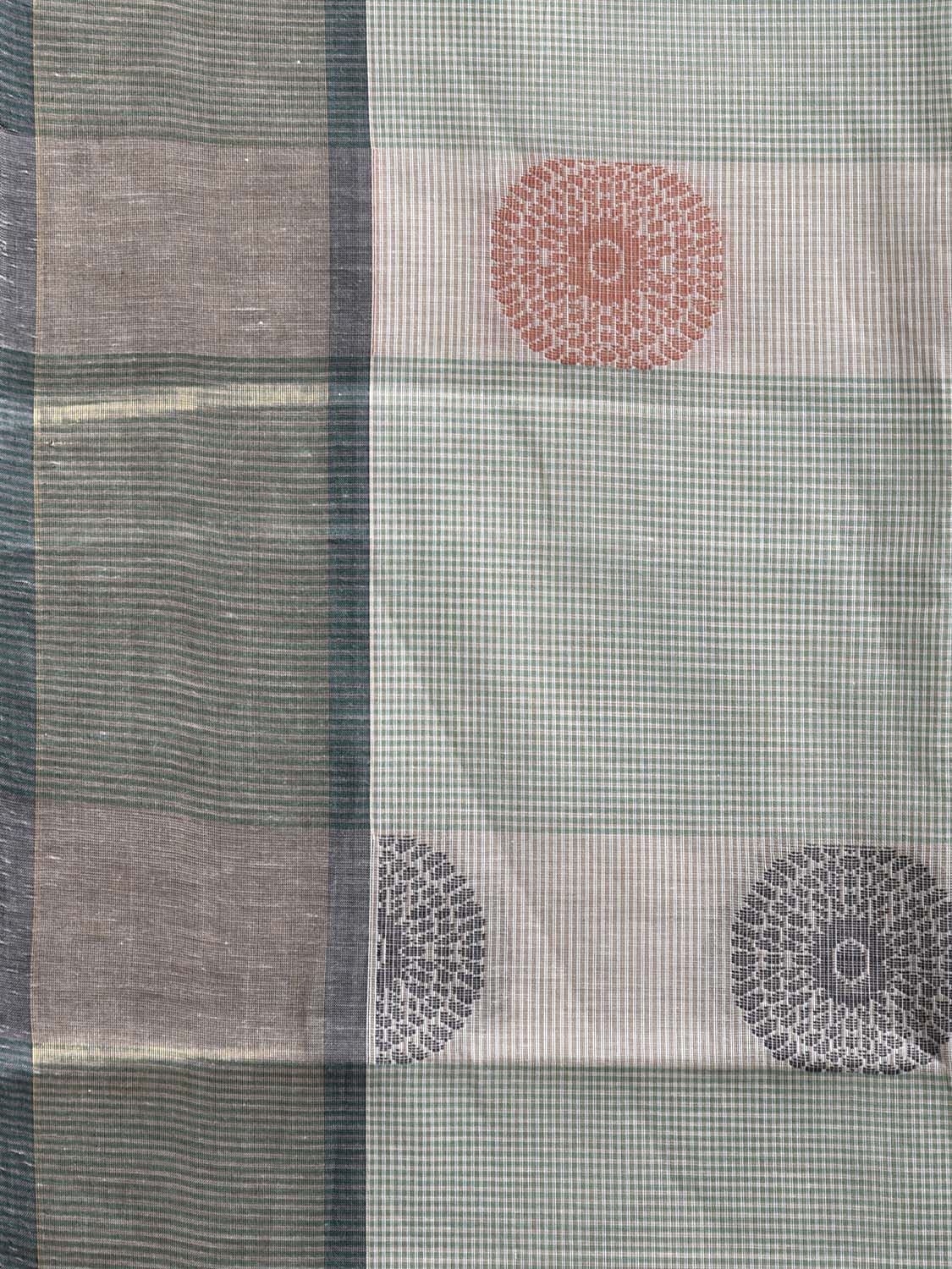 Sea Green Kanchipuram Cotton Saree with Chakra Buta and Pallu Design k0847