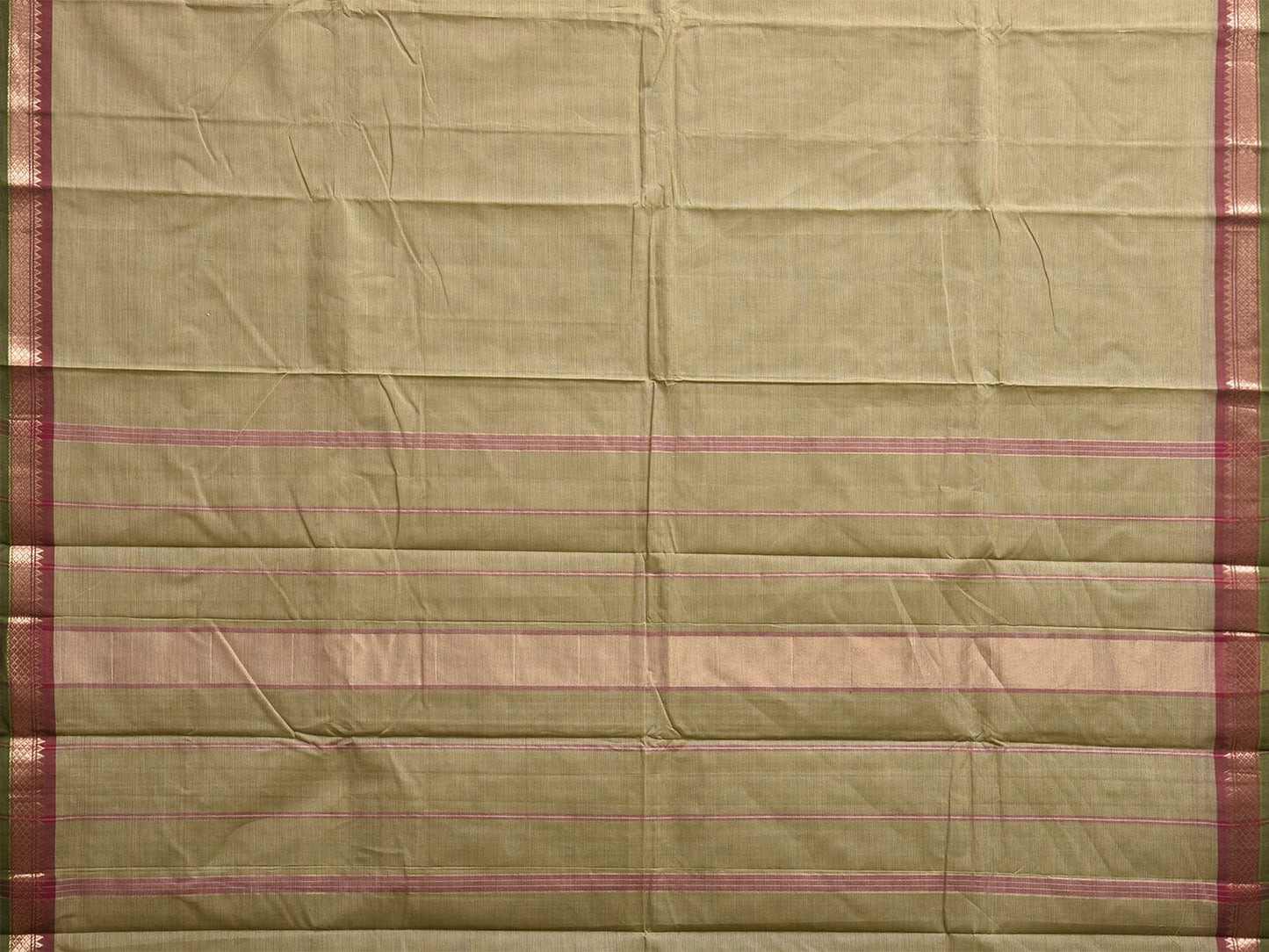 Sea Green Kanchipuram Cotton Saree with Strips Pallu and Small Border Design k0864