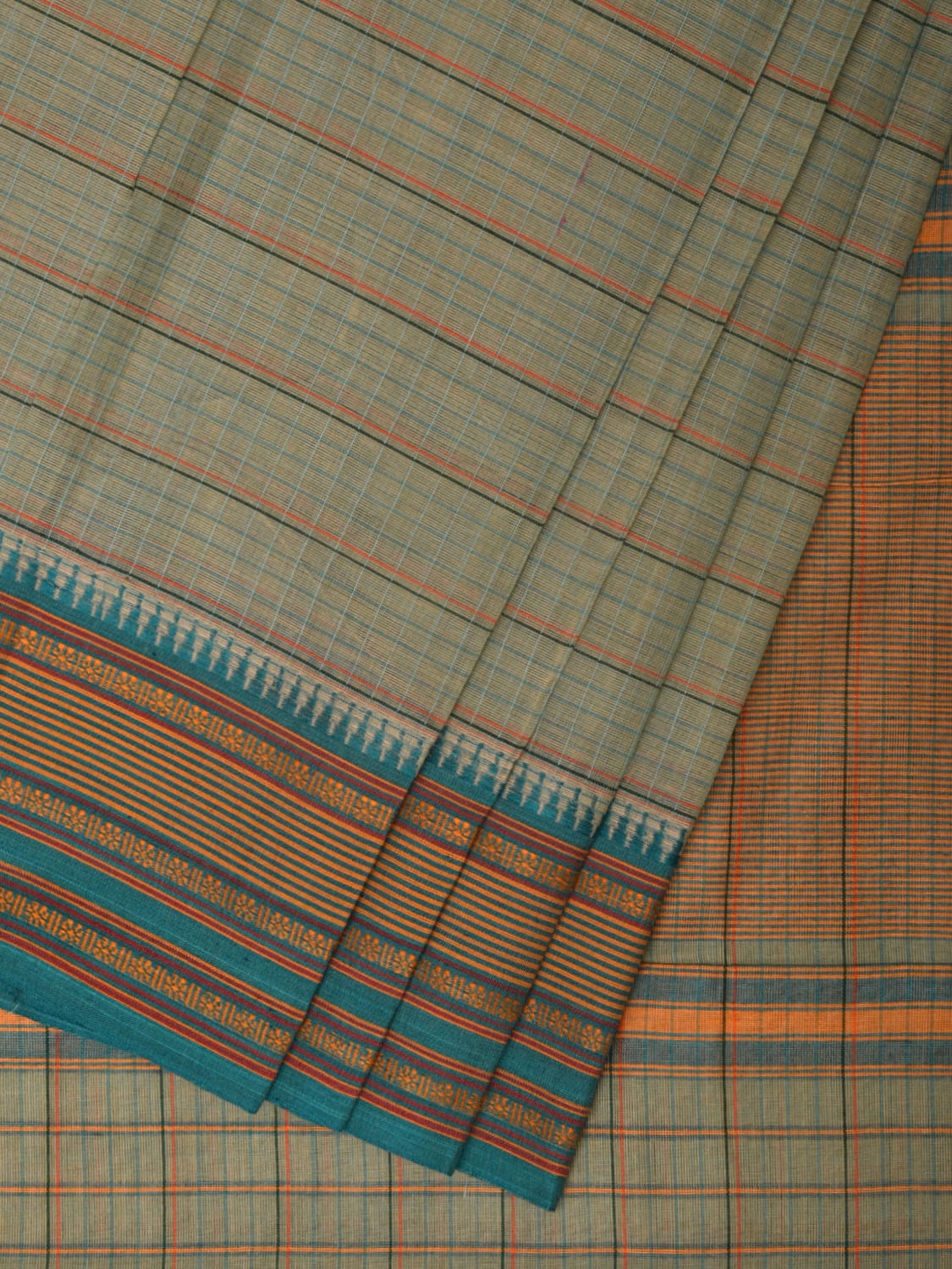 Sea Green Narayanpet Cotton Handloom Saree with Strips Design No Blouse np0803