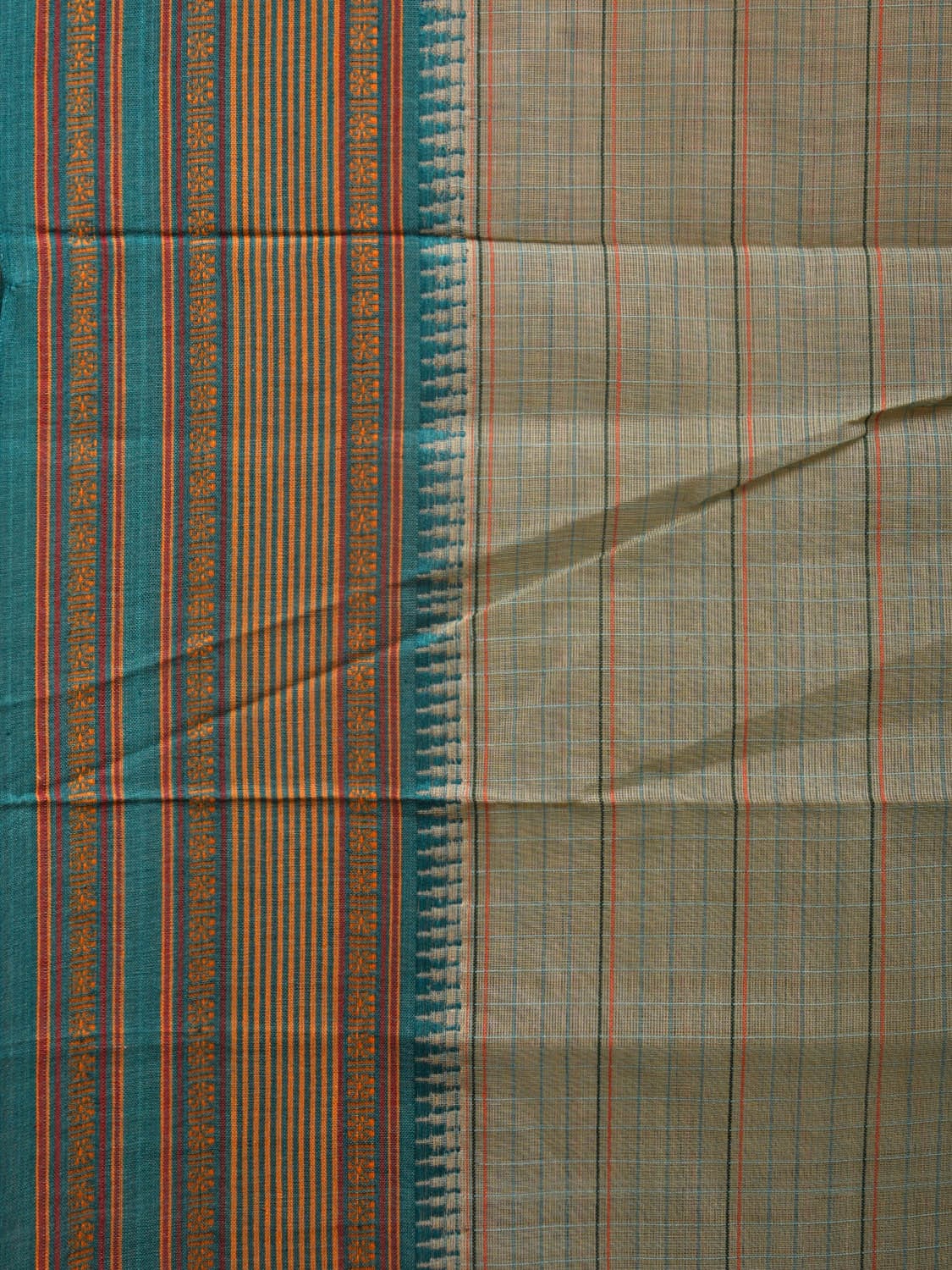 Sea Green Narayanpet Cotton Handloom Saree with Strips Design No Blouse np0803