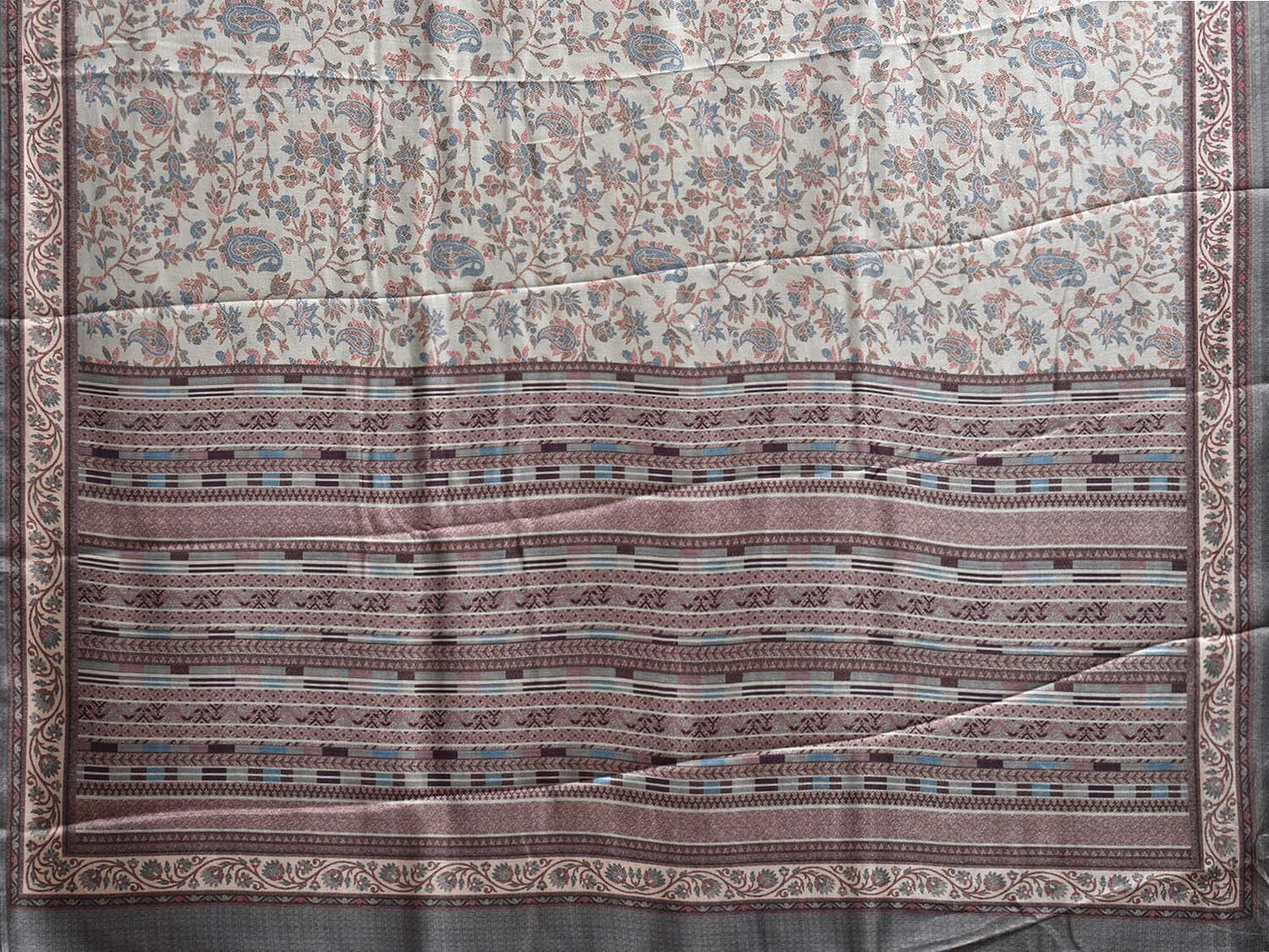 Sea Green Pashmina Print Viscose Twill Saree with All Over Floral Design o0659
