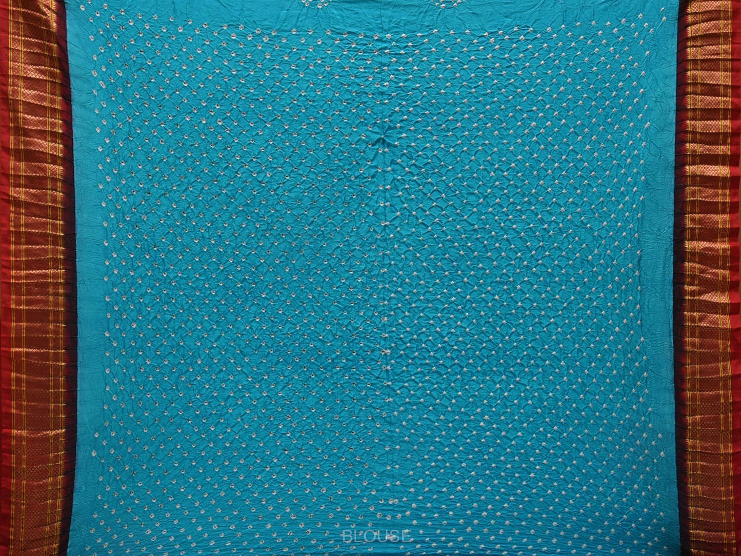 Sky Blue and Red Bandhani Paithani Silk Handloom Saree with Pallu Design bn0389