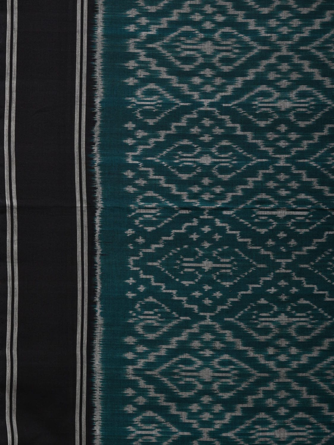 Teal and Black Pochampally Ikat Cotton Handloom Saree with Grill Design i0692