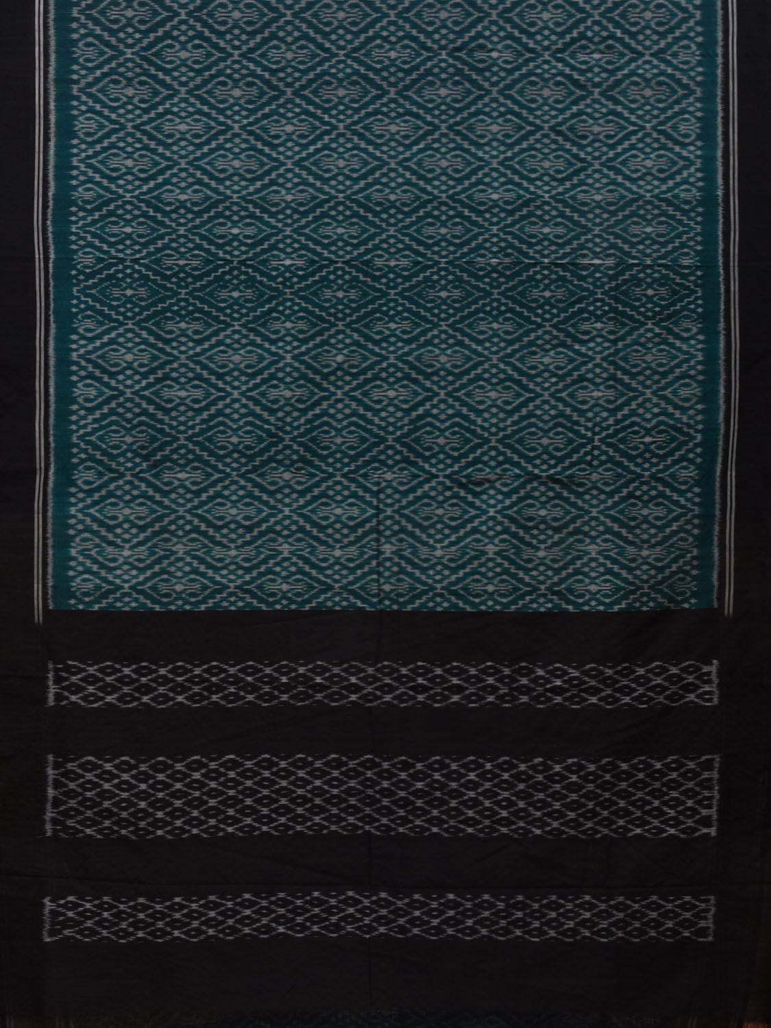 Teal and Black Pochampally Ikat Cotton Handloom Saree with Grill Design i0692
