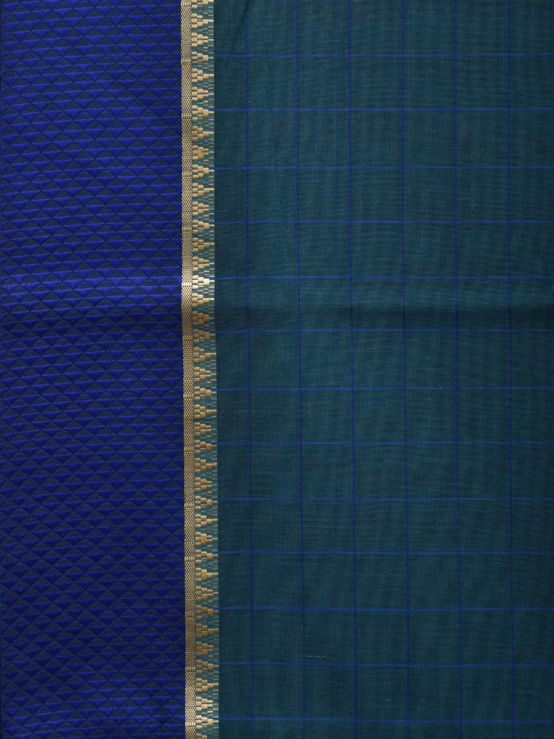 Teal and Blue Bamboo Cotton Saree with Checks Design bc0048