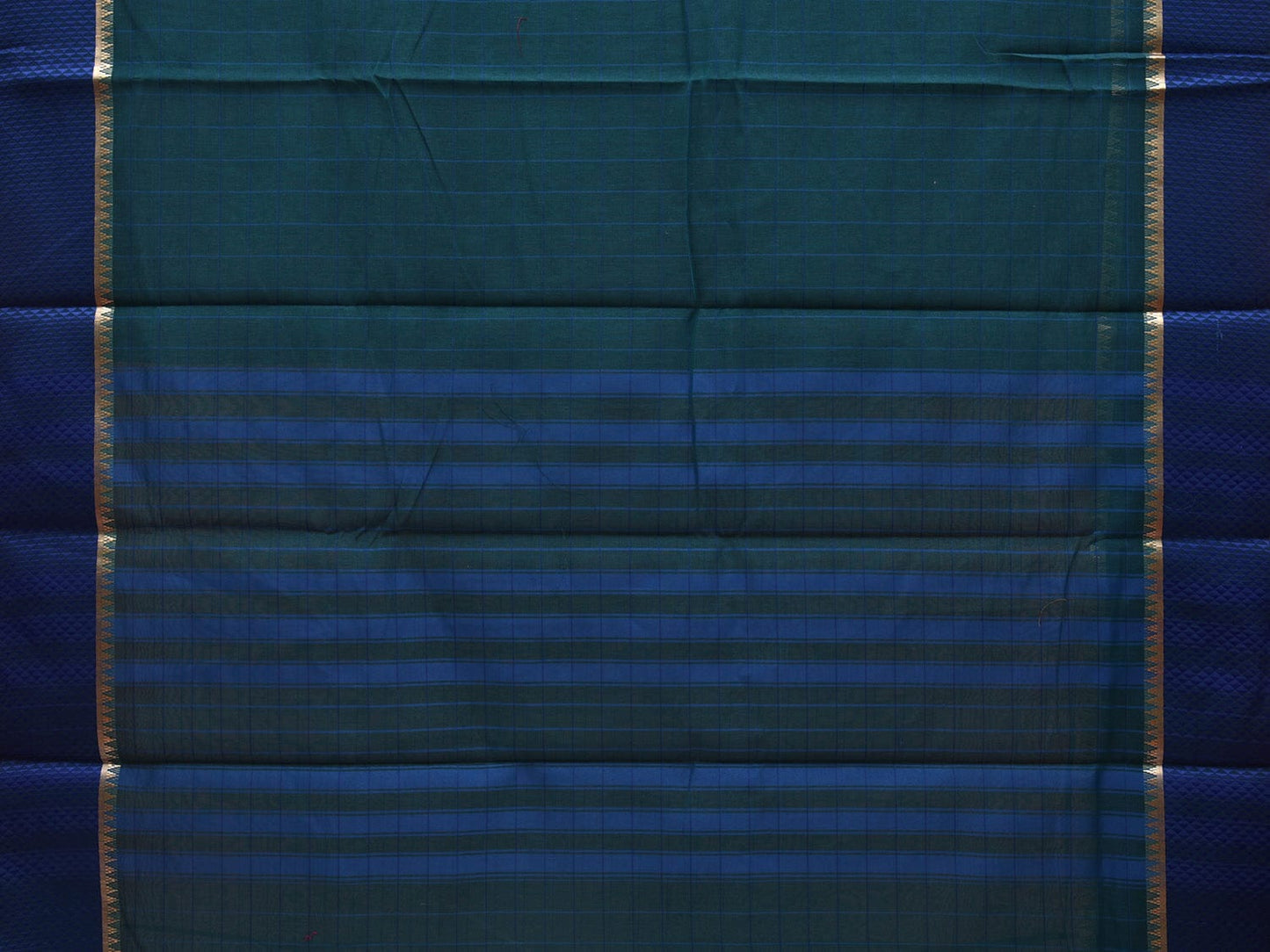Teal and Blue Bamboo Cotton Saree with Checks Design bc0048