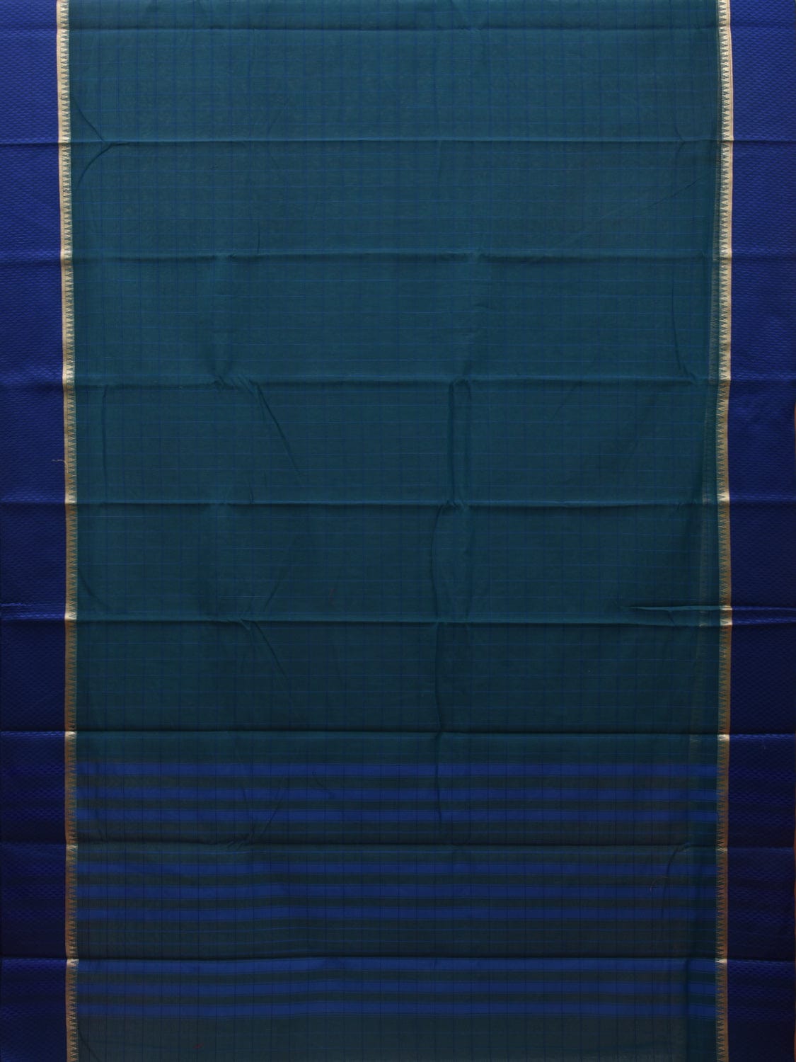 Teal and Blue Bamboo Cotton Saree with Checks Design bc0048