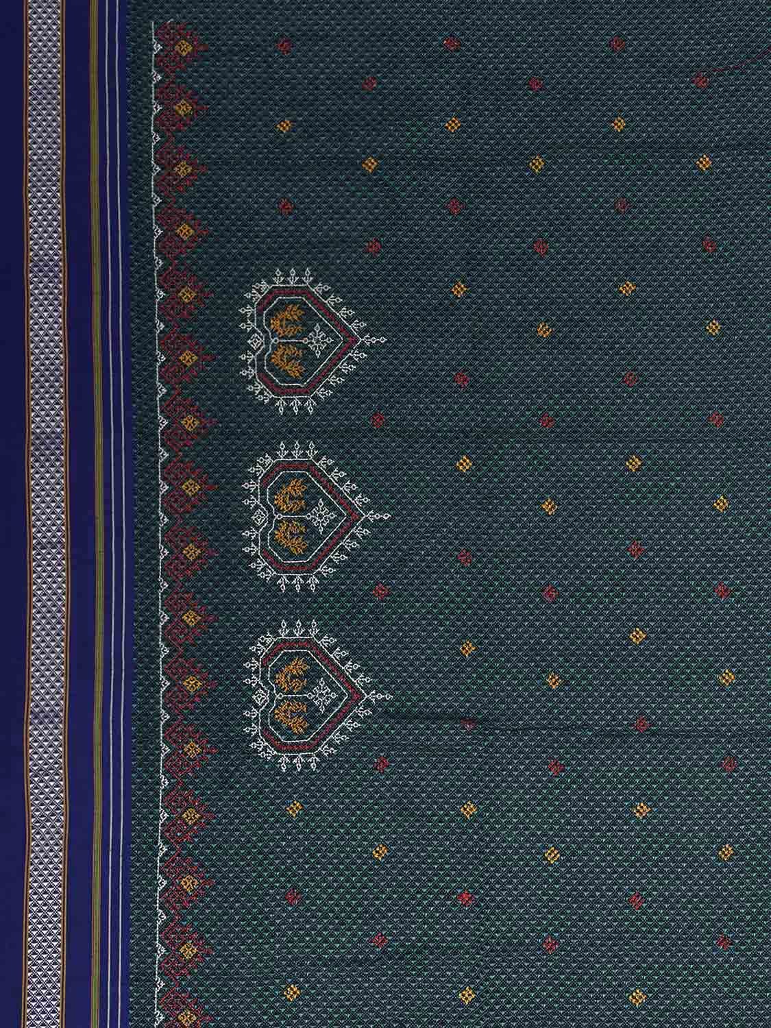 Teal and Blue Kasuti Viscose Blouse with Peacock Design Length 1mt Width 44 Inches BL0162