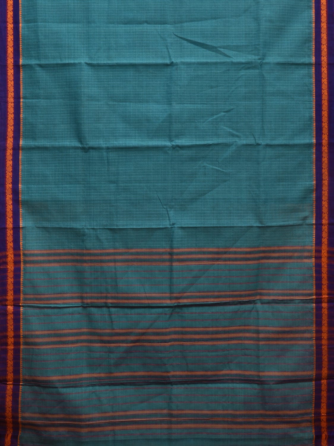 Teal and Dark Blue Narayanpet Cotton Handloom Saree with Checks Design No Blouse np1038