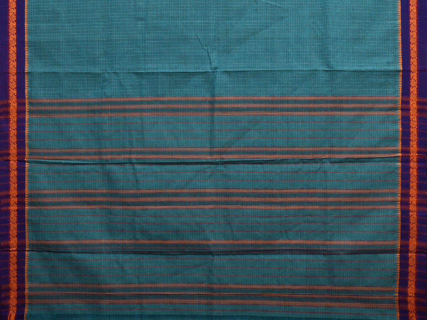 Teal and Dark Blue Narayanpet Cotton Handloom Saree with Checks Design No Blouse np1038